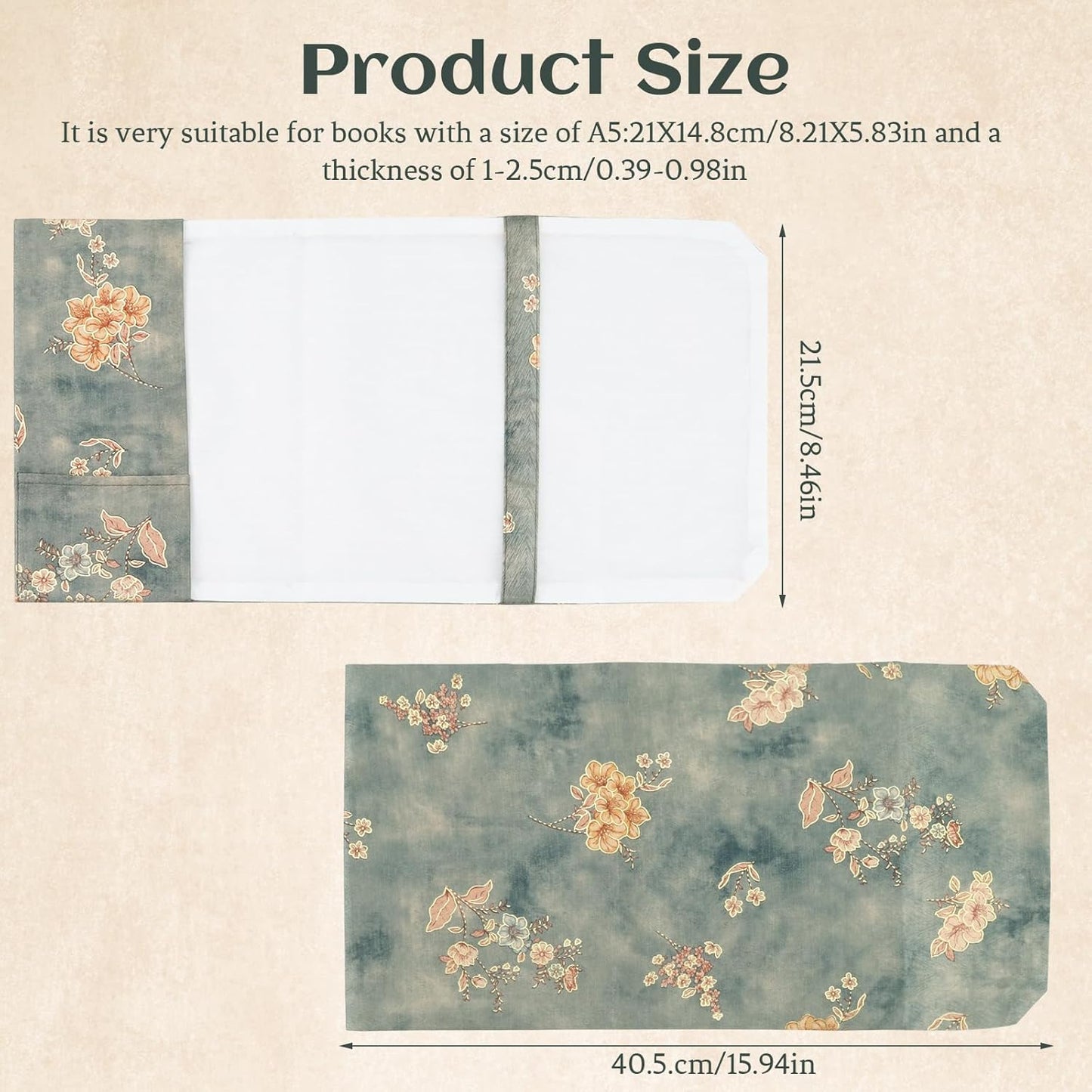 A5 Size Paperback Book Cover Protector, Adjustable Canvas Book Sleeve for Reading Lovers, Floral Print Soft Cloth Notebook Cover for Hardcover Bible Journal Textbook (Style B, A5)