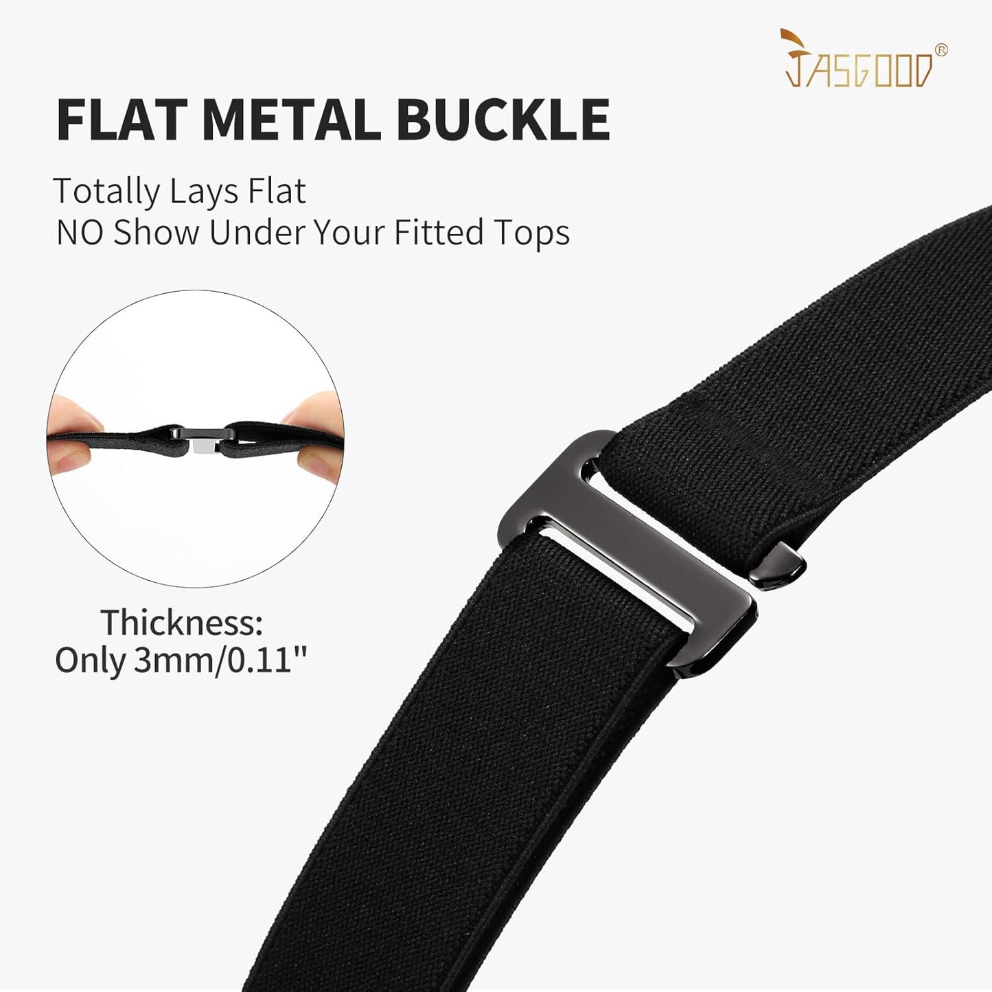 JASGOOD Women No Show Stretch Belt Elastic Web Strap Belt with Flat Buckle for Jeans Pants Dresses