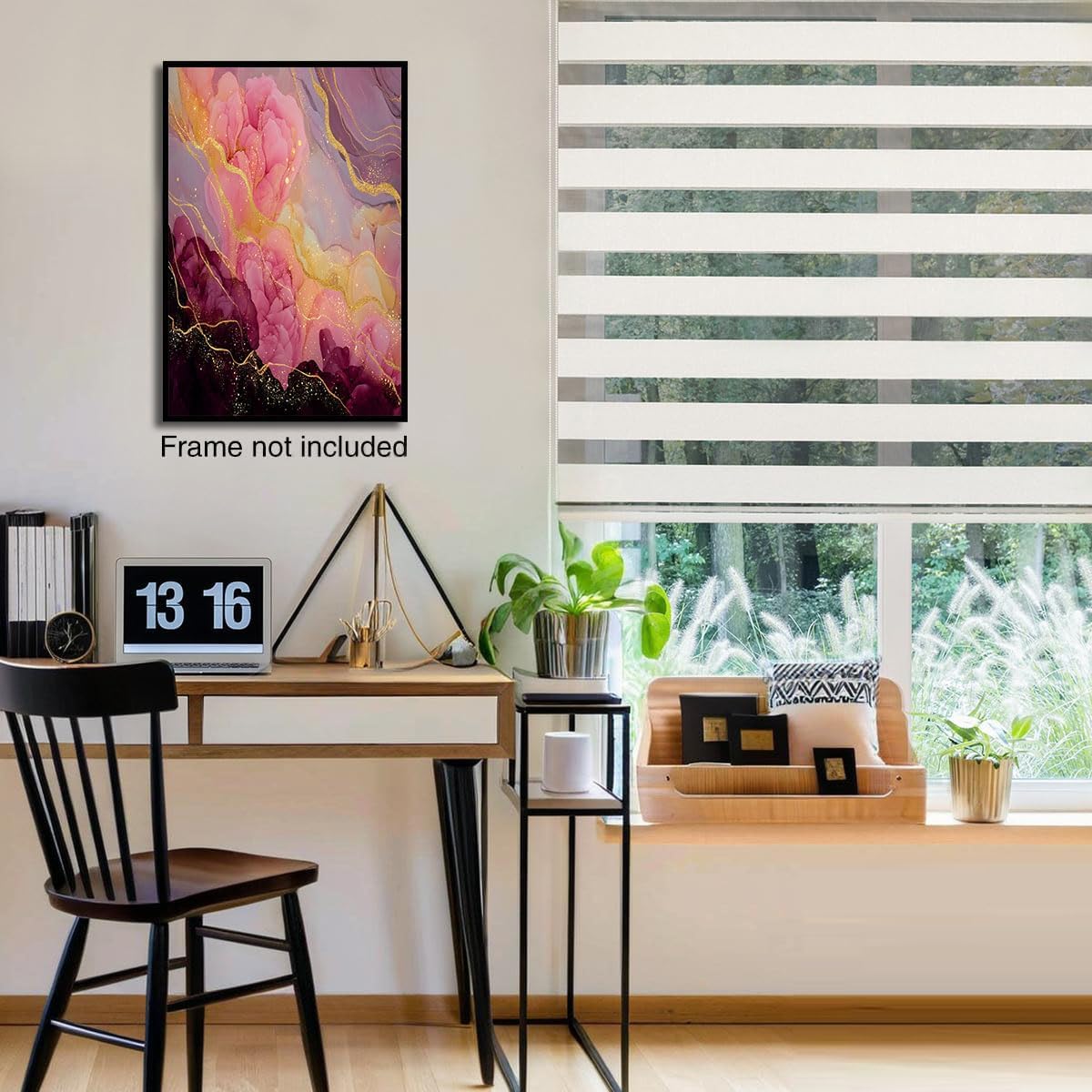 GDJSMIN Abstract Pink Marble Aesthetic Wall Art, Gold Foil Stripe Design Poster for Reading Room Living Room Decor 12x 16 inch Unframed