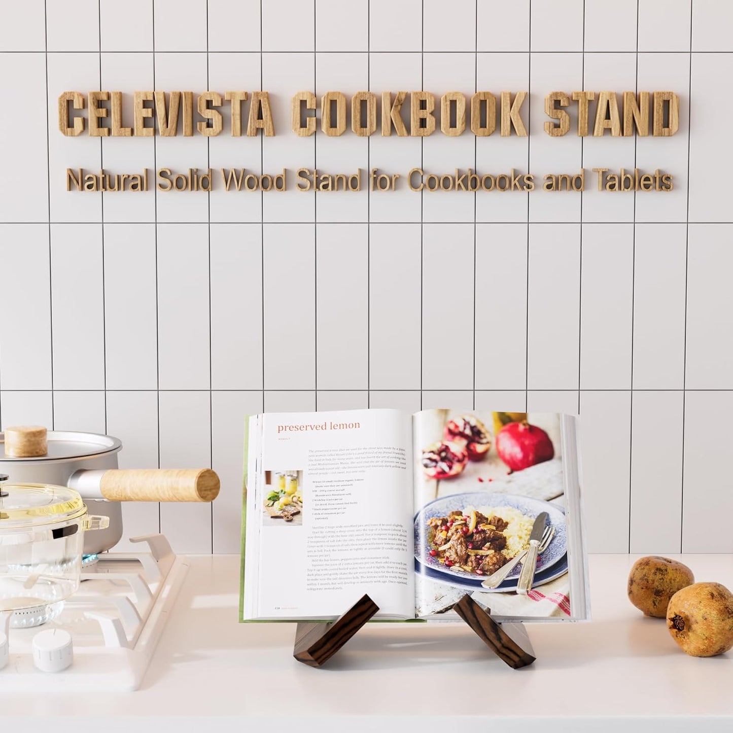 Cookbook Stand for Kitchen, Counter Cook Book Holder, Book Stands Display for Echo Show 15,Echo Show 21, Recipe, Photo, iPad(Rustic Brown)