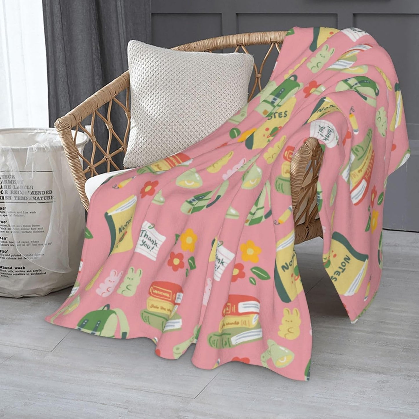 Throw Blanket for Couch Soft Flannel Lightweight Books Blankets Cozy Cute Printed Travel Warm Throws Sherpa Fleece for Women Men 50x60 inch
