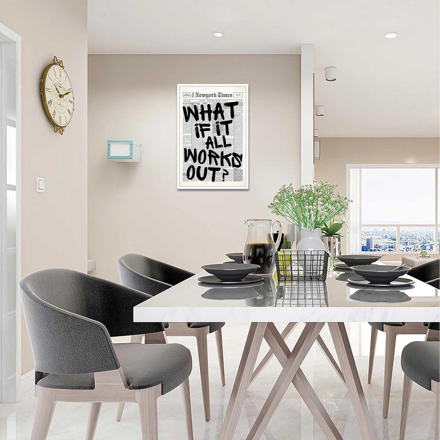 Drimiler Retro Black And White Newspaper Poster What If It All Works Out Canvas Wall Art Positive Affirming Quote Minimalist Prints Painting For Home Bedroom Dorm Wall Decor 8x12in Unframed