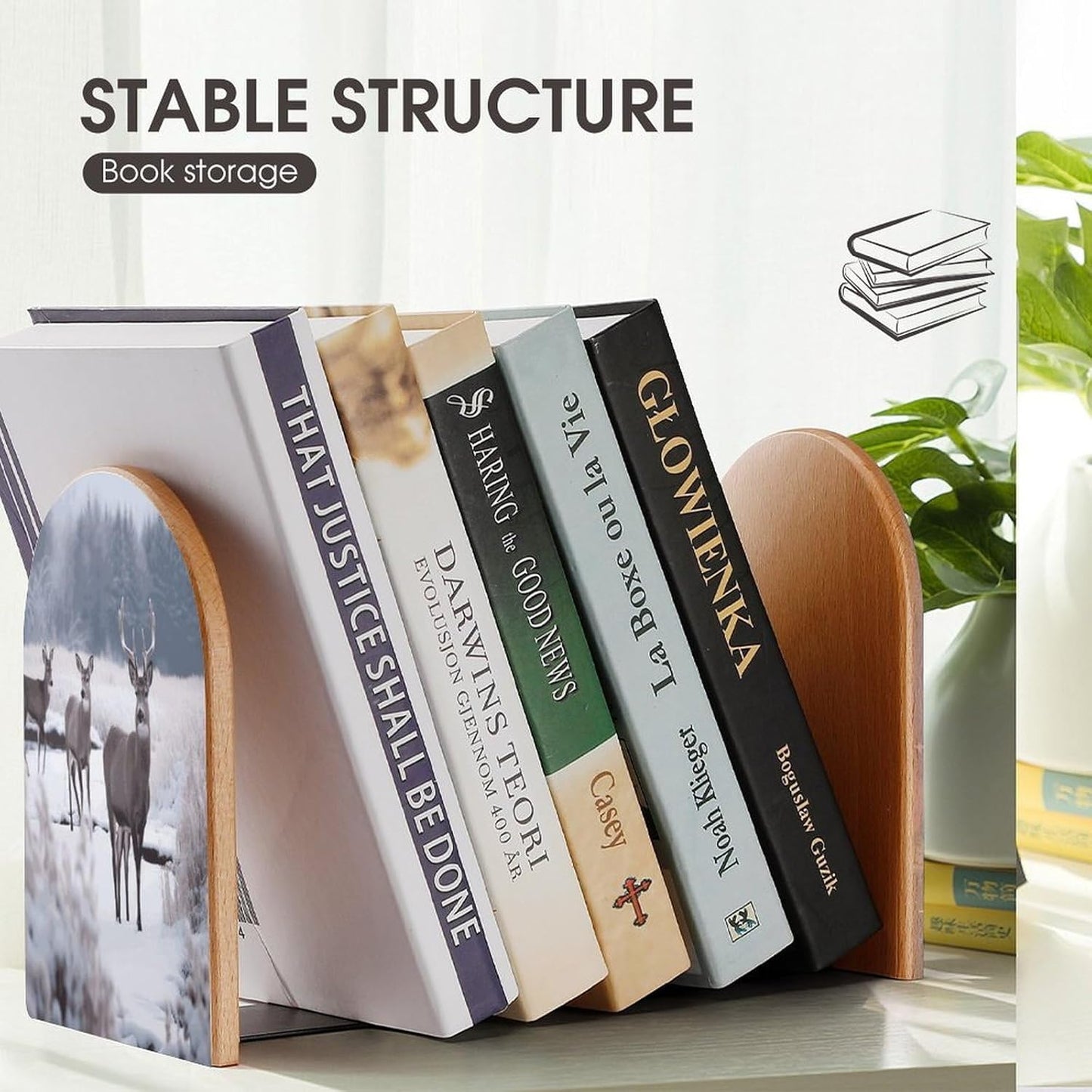 Non-Slip Bookend for Shelves Deer on Frozen Wilderness Wooden Bookends with Metal Base Decorative Book Stopper for Home Heavy Duty Wood Book Storage for Books/CDs