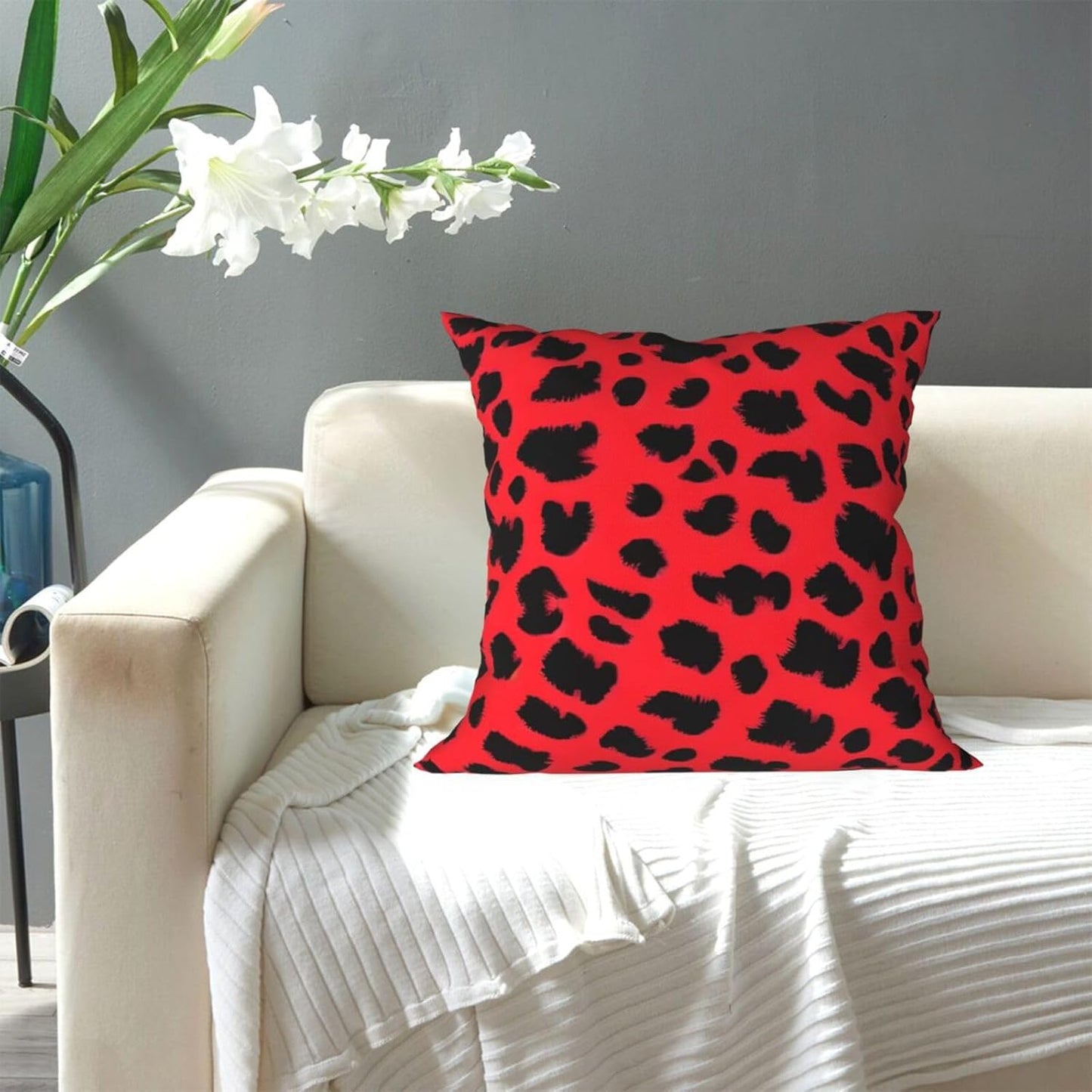 All-Season Square Pillow Covers 18"X18", Red Leopard, Decorative Throw Pillow Covers for Sofa Bed Couch, Hidden Zipper Cushion Cover, Square Lumbar & Accent Pillowcases for Home Decor