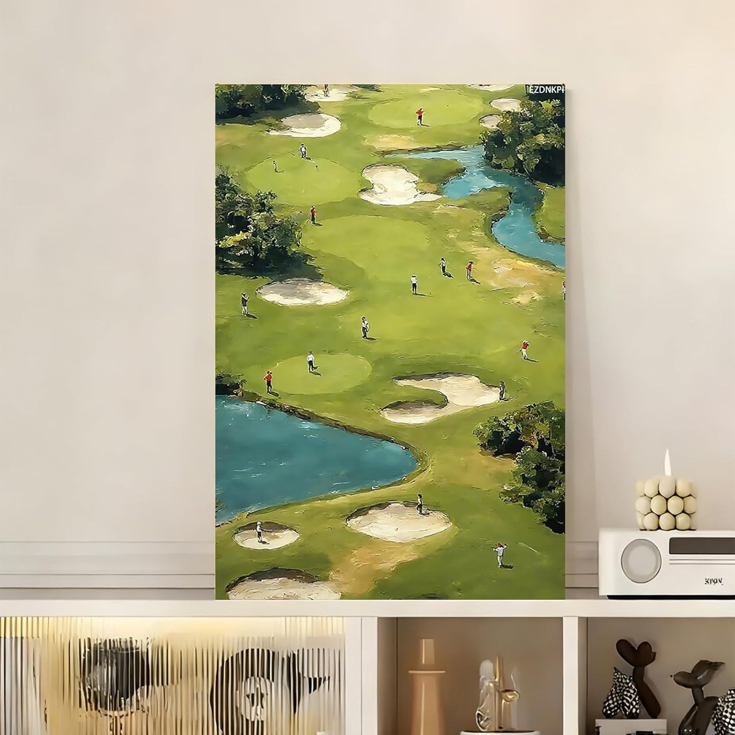 Tiny Golfers Wall Art Print Minimalist Golf Wall Decor Abstract Sports Painting Vintage Green Printable Gift Poster for Golf Lovers Aesthetic Family Room Decor 8x12inch Framed