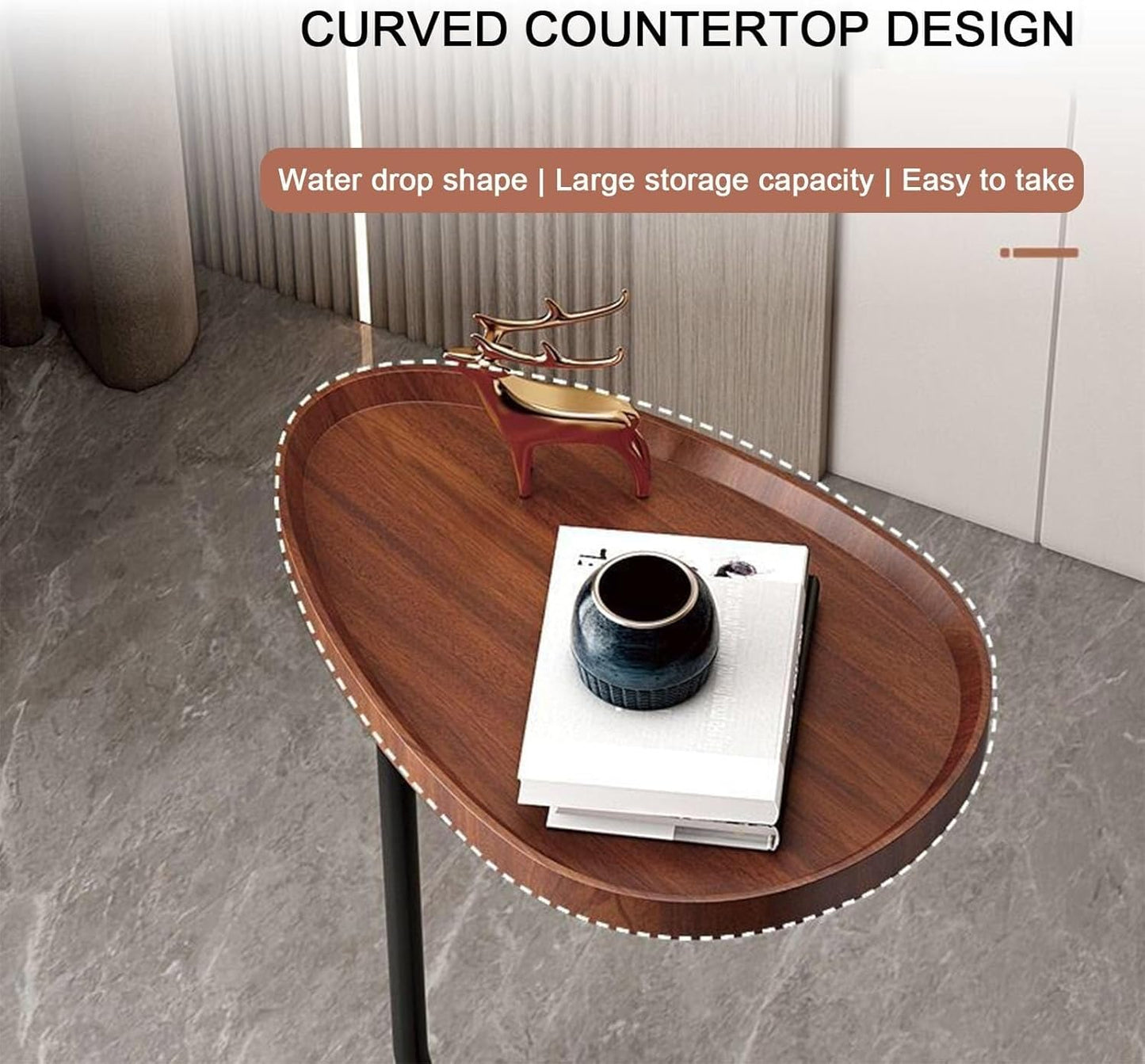 C-Shaped Modern End Table, Small Couch Side Table with Metal Legs, Nightstand for Living Room & Bedroom, Versatile Tray Table for Sofa & Armchair (Color: G)