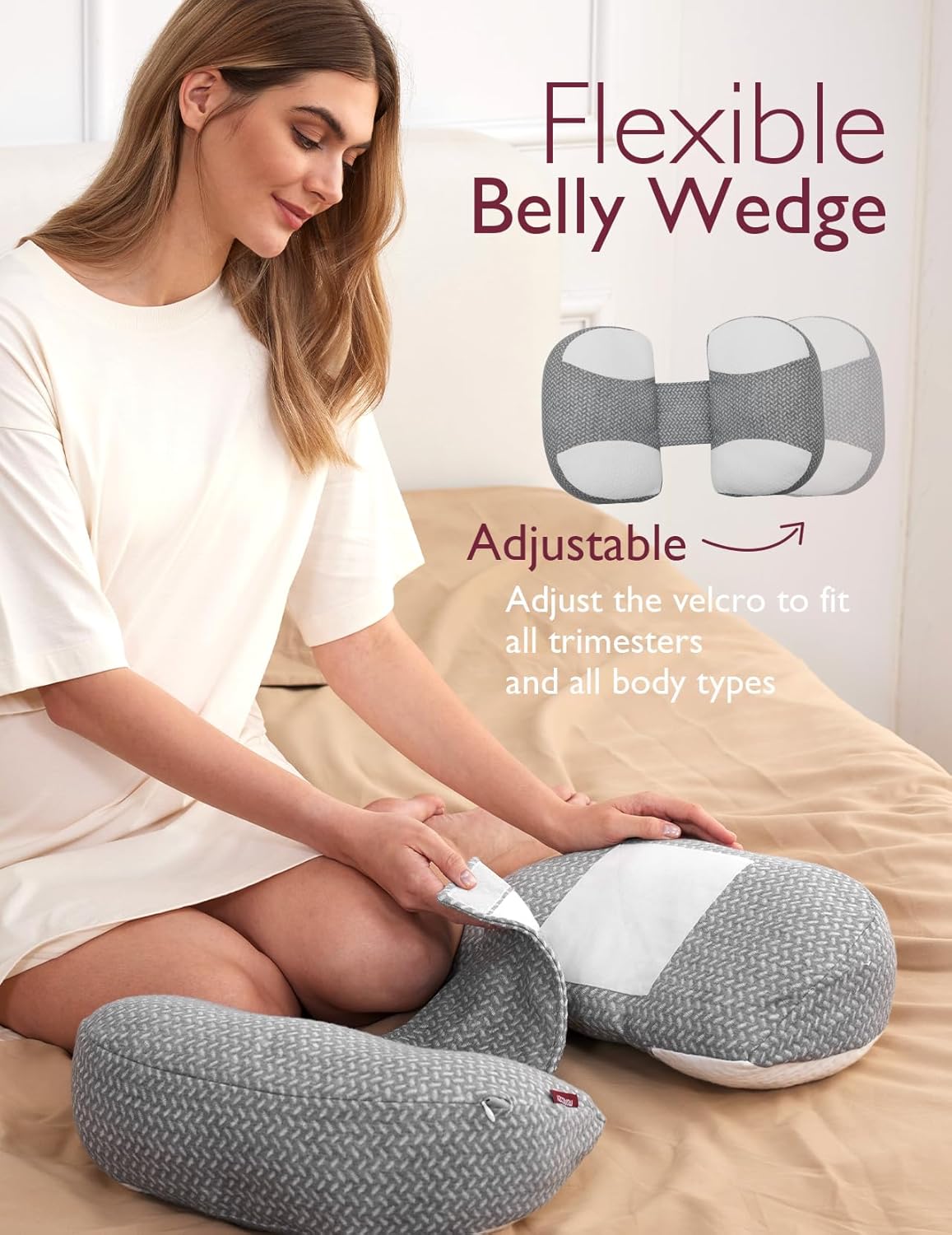 Momcozy Plus W Shaped Pregnancy Pillow for Sleeping - Adjustable Maternity Pillow for Side Sleepers - Portable Wedge Belly Support -Compact Design for Back Belly and HIPS