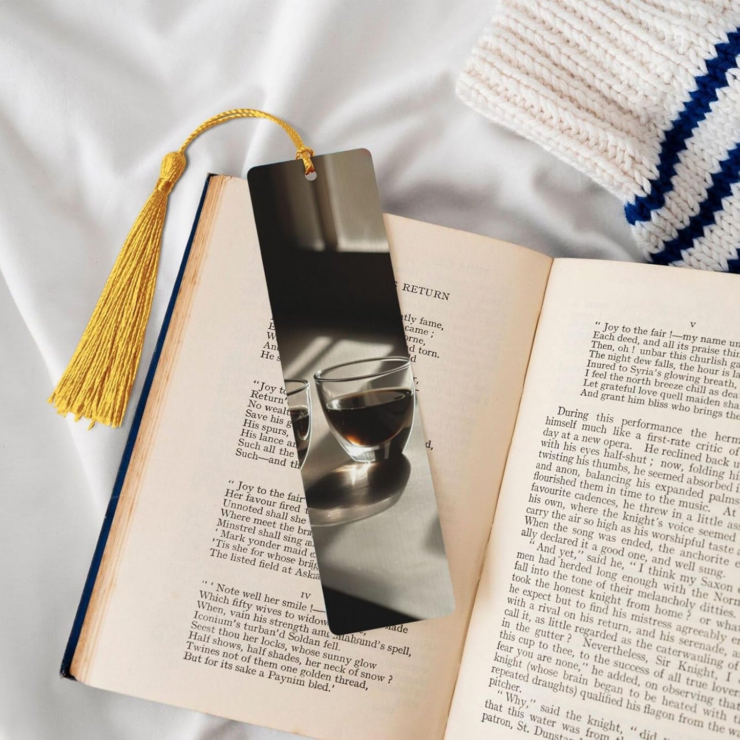Two Cups of Coffee Bookmarks Gifts for Women Men, Wooden Bookmarks for Book Lovers, Vintage Book Marks Ornaments with Tassel, Unique Personalized Reading Page Markers Gold