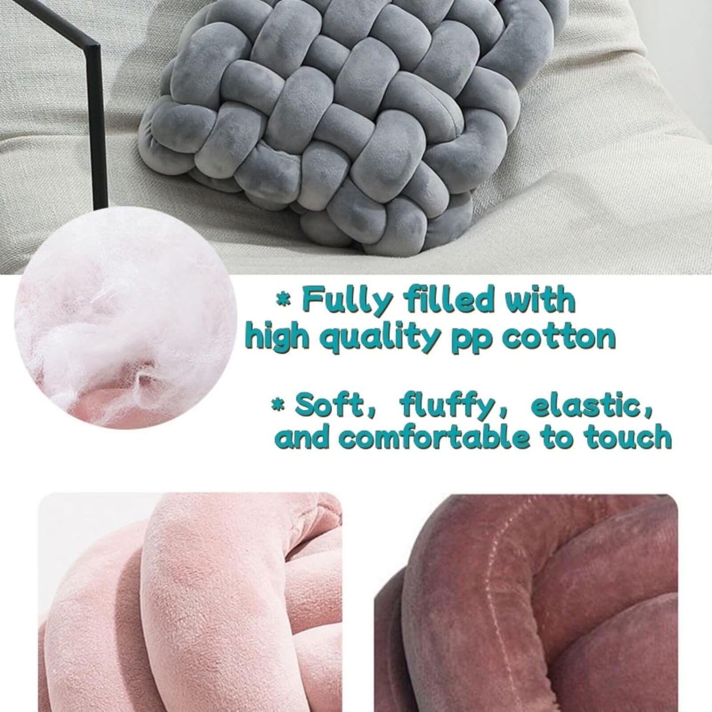 Knot Pillow Meditation Cushion Large Floor Cushions for Sitting Funky Throw Pillow Chair Pillows Soft Pads Square Knotted Seat Cushions Home Decoration Living Room Bedroom Sofa Couch Dark Blue