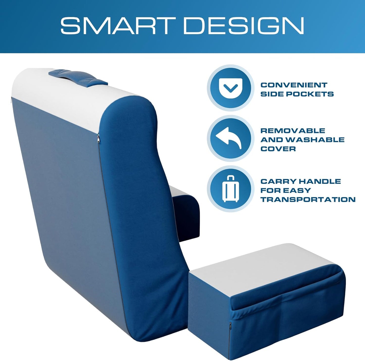 Wedge Reading Pillow with Arms — 19in, Plush Backrest, Bed Chair Support
