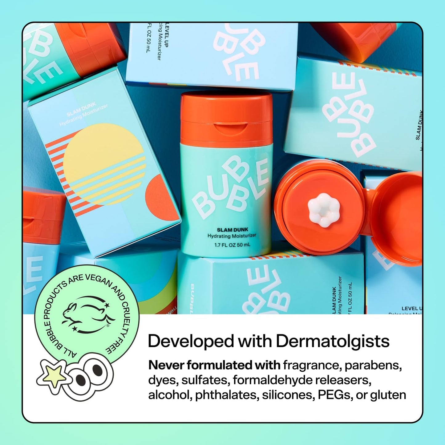 Bubble Skincare Drink Up Duo Dewy Skin Care Set - Travel Size Gift Set Includes Water Slide Hyaluronic Acid Serum & Slam Dunk Face Moisturizer - Promotes Healthy, Hydrated Skin (2 Count)