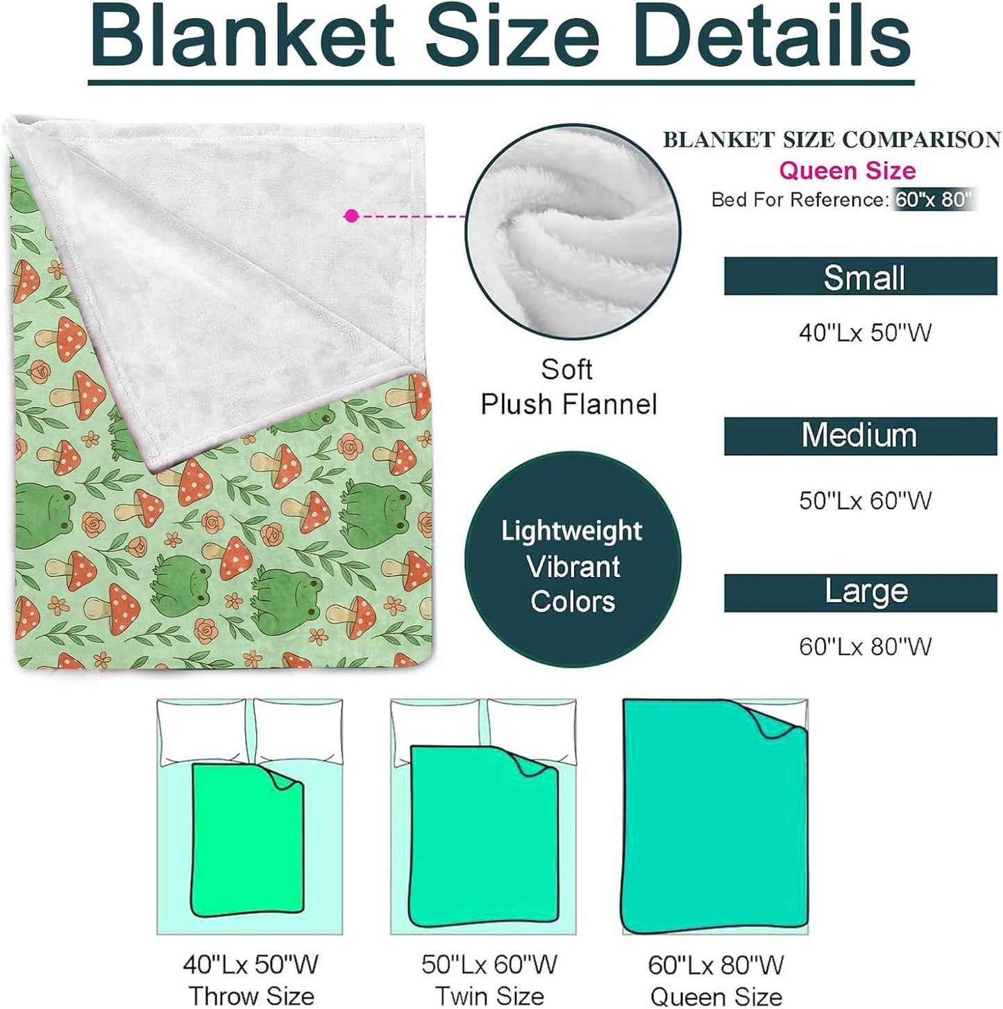 Frogs and Mushrooms Blanket, Flannel Throw Blanket Soft Cozy Lightweight Blankets for Adults Women Kids Home Decor for Sofa Couch Bed 80x60 Inch