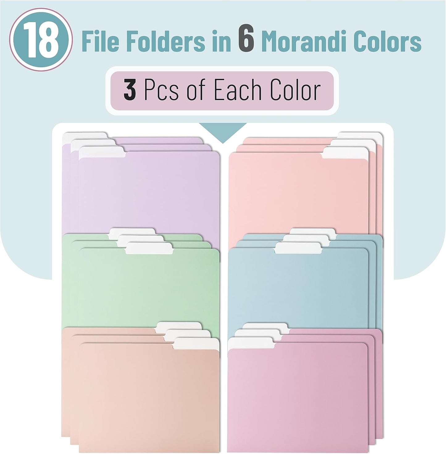 Mr. Pen- File Folders, 18 Pack, Morandi Colors, 1/3-Cut Tab, File Folders Letter Size, Colored File Folders, Office File Folder