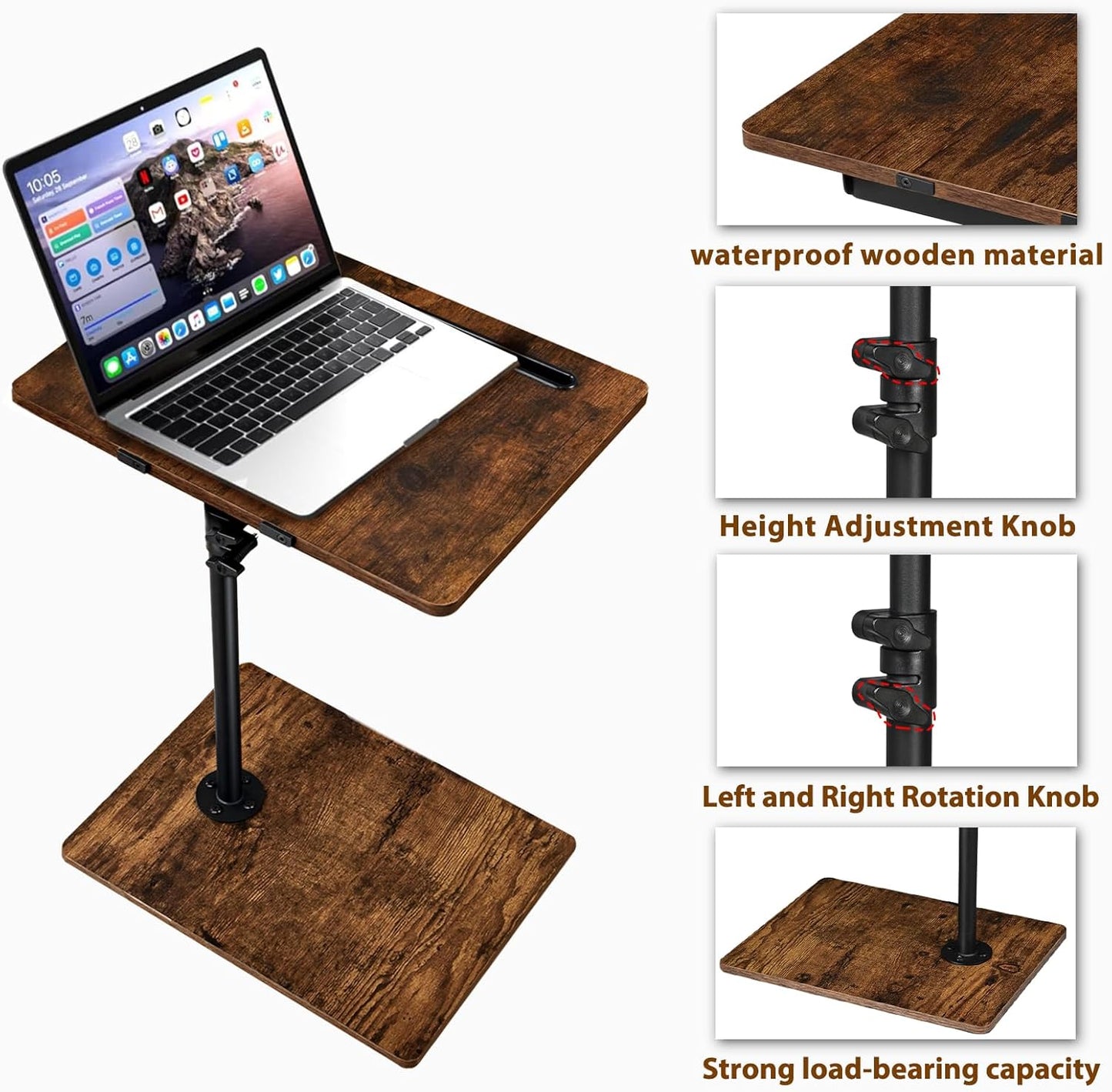 Waipfaru Swivel Height Adjustable Side Table Sofa Tray, Tiltable Sofa Bed Bathroom Study TV Tray C Shaped End Table Food Snack Trays for Eating
