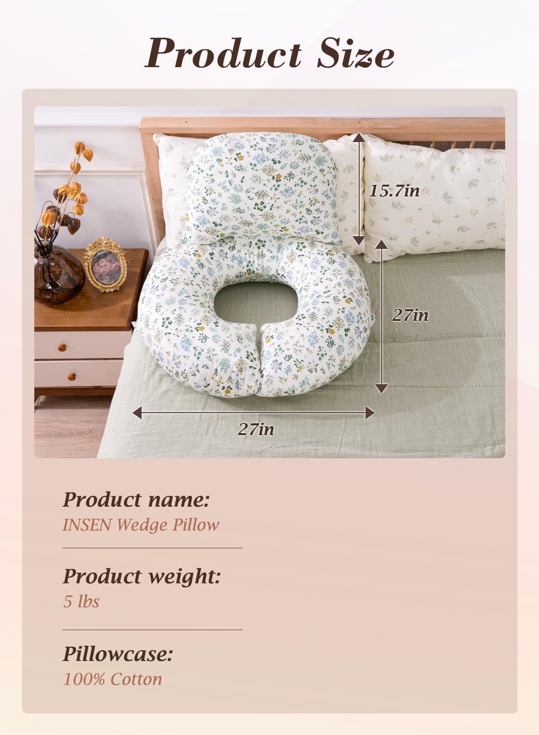 INSEN Wedge Pillow Set for Sleeping and After Surgery, Use for Acid Reflux, Reading and Relaxing, Headboard Pillow for Sitting in Bed