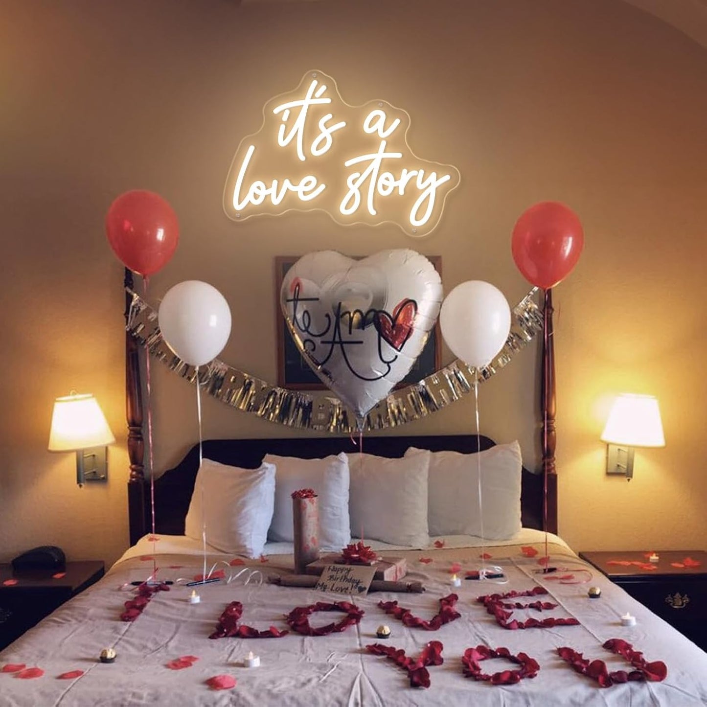 It's A Love Story Neon Signs,Neon Signs for Wall Decor, Neon Sign It's A Love Story Neon Lights Signs for Bedroom, Wedding Engagement Decoration Birthday Party