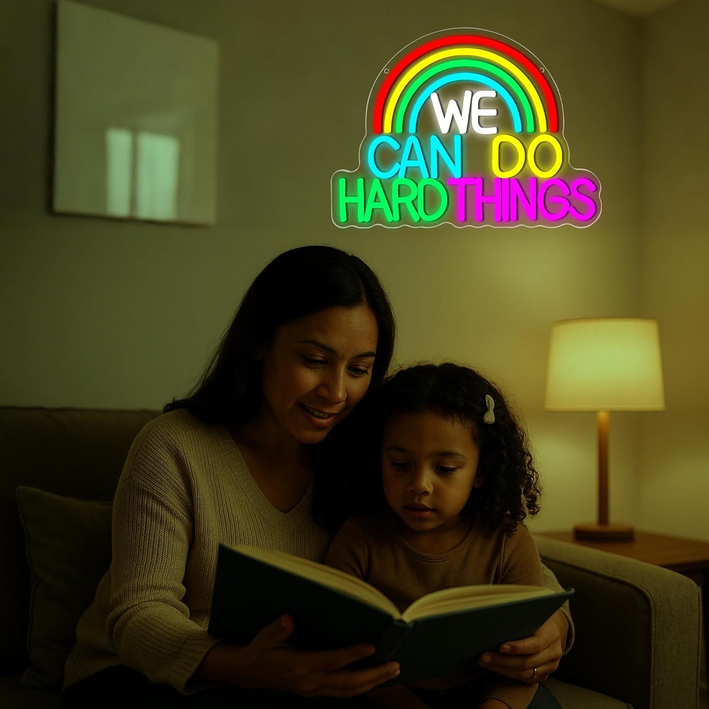We Can Do Hard Things Neon Sign for Wall Decor Read Books Neon Light for Classroom Dimmable Colorful LED Light Up Sign for Bedroom Study Room Library Gym Birthday Gifts Size14.3 * 10.6 In(JTD314)