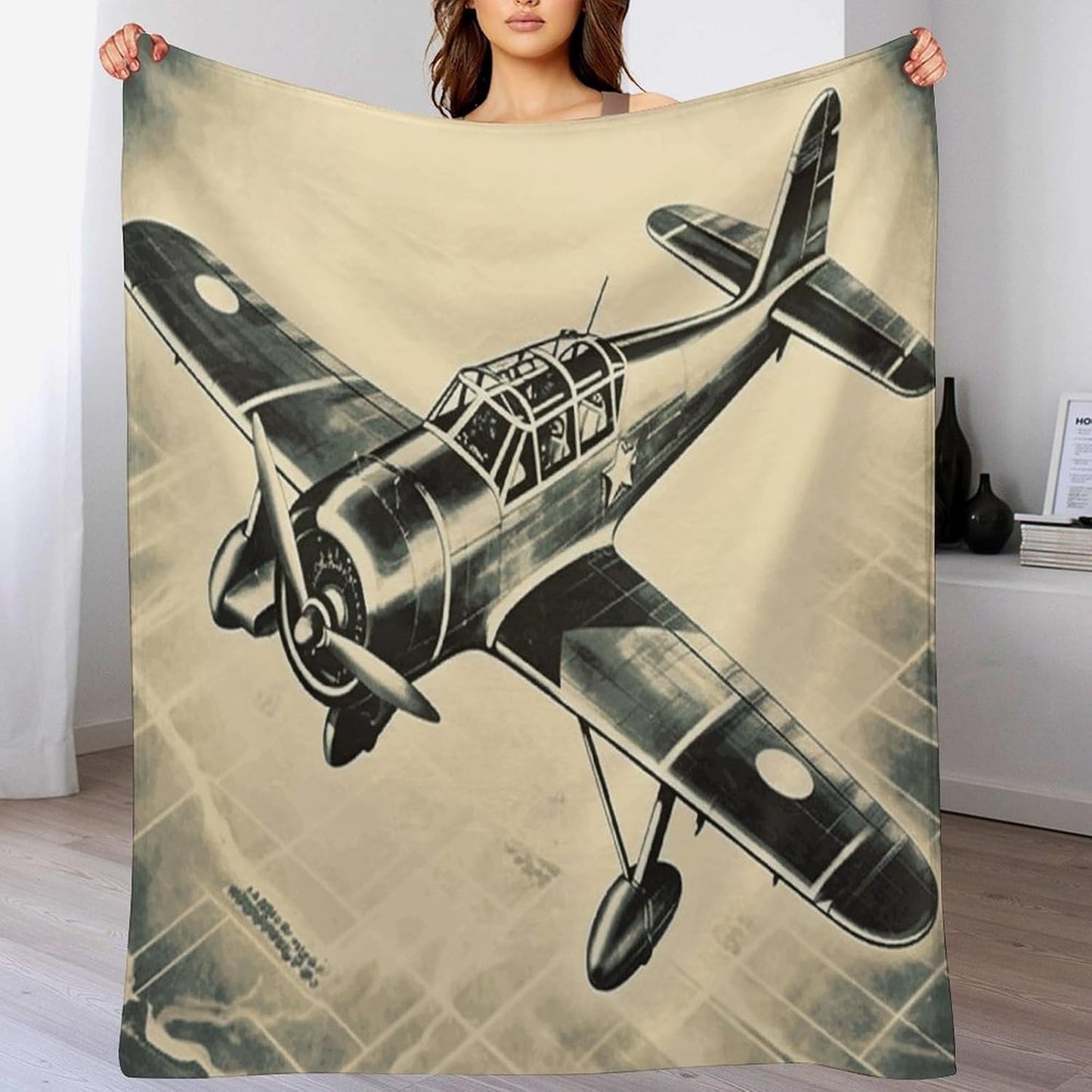 Retro Airplane Blanket Super Soft Lightweight Throw Blanket Cute Cozy Warm Bed Blanket Decorative Fuzzy Blanket All-Season Home Decor Gift for Sofa Couch Living Room 60"*80"（150 * 200cm）
