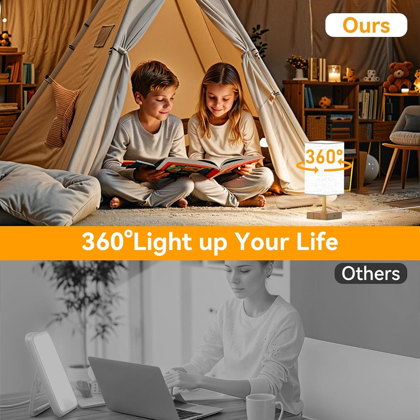 Light Therapy Lamp,10000 Lux Sun Lamp with 3 Color Temperatures, Adjustable Brightness, Timer & Memory Function, Happy Sunlight Lamp, Full Spectrum Light-Brown