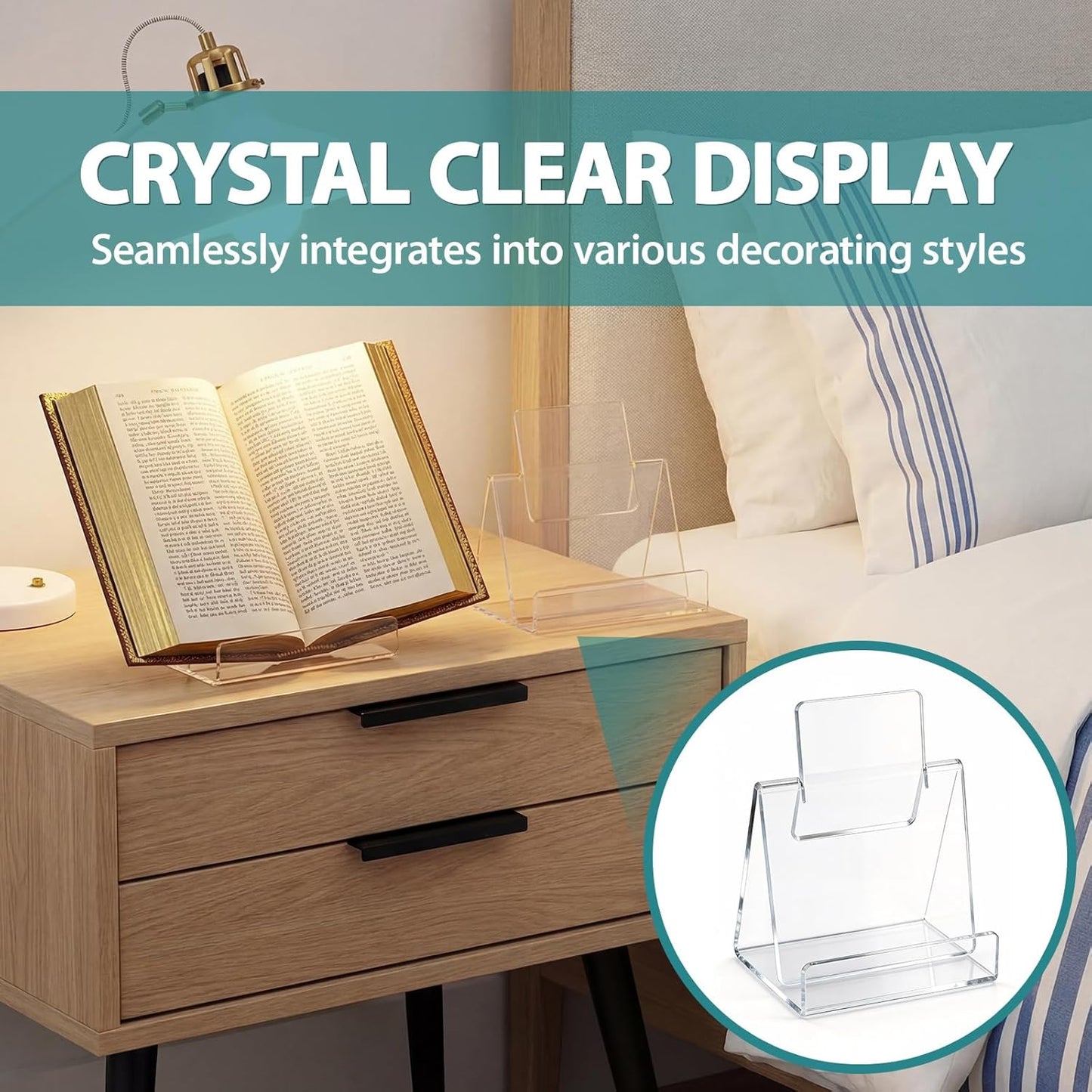 Marspark 2 Pack Clear Acrylic Display Book Stand, Acrylic Brochure Holder for Artworks Display Easel for Comics Photos Easel Holder, Flyers, Pamphlets, Booklets, Menu, Leaflets & CDs