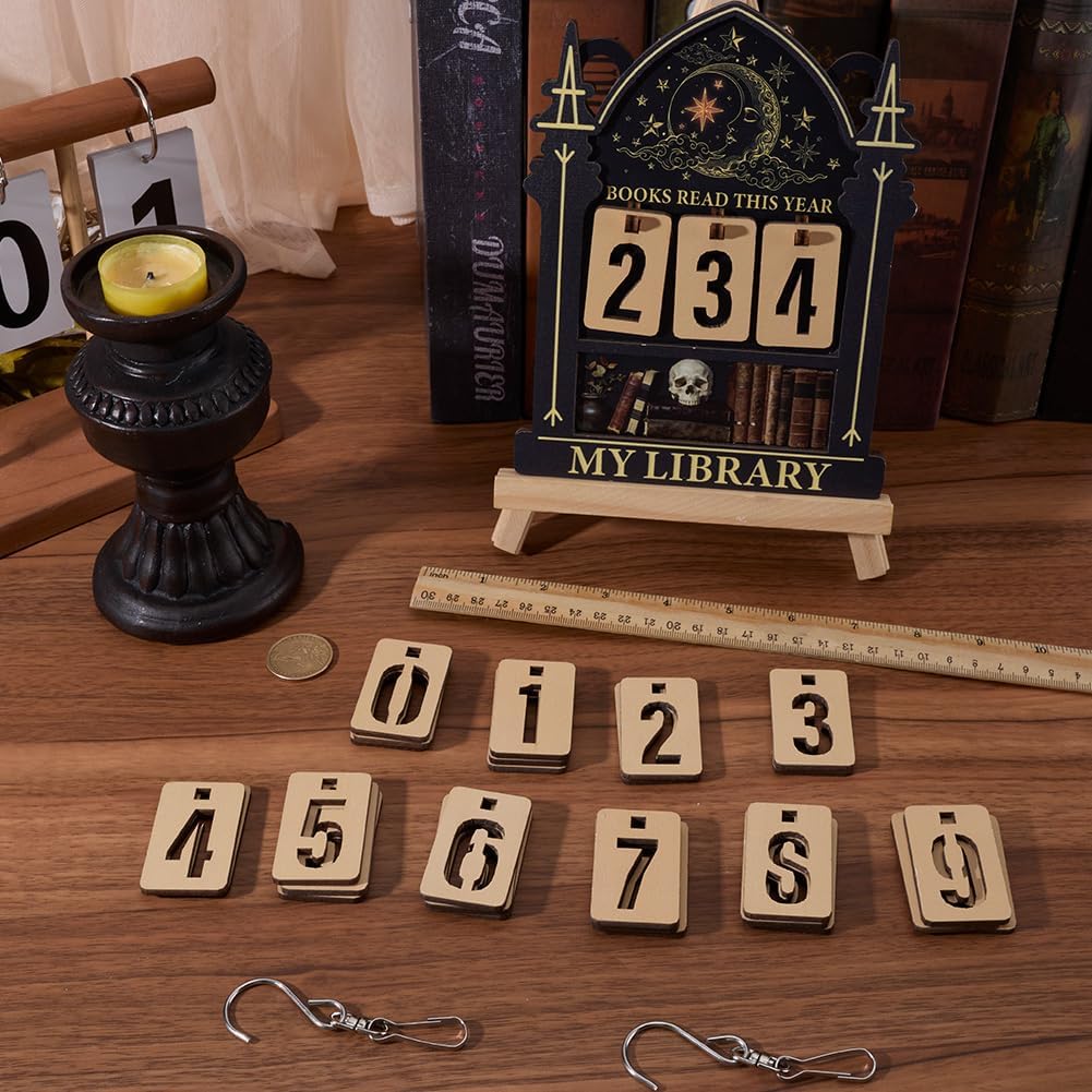 Books Read This Year Counter 7.5 x 5.9 x 0.2 Inch Book Shelf Reading Tracker for Home Library Decoration Moon Skull Design Wooden Counter Sign for Librarian Reader Bookworm Wall Accessories