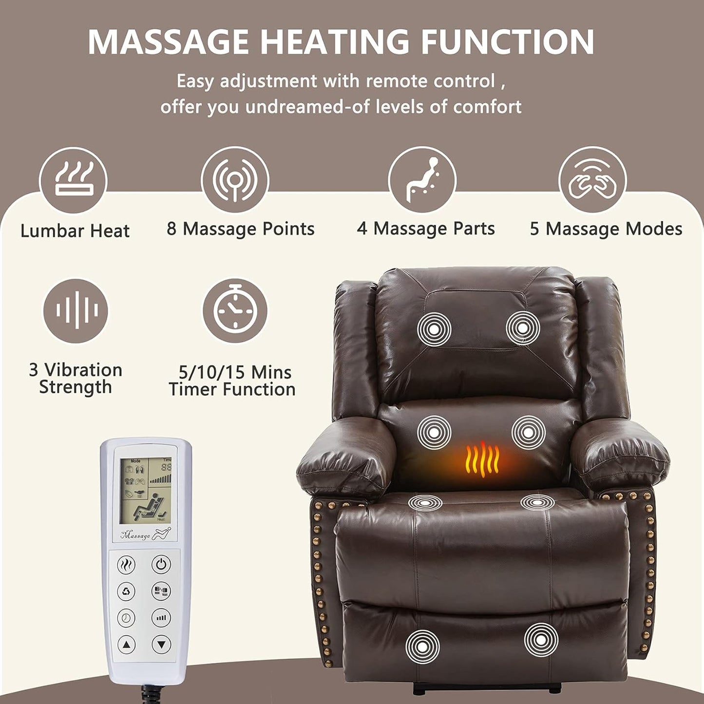 Massage Electric Recliners Power Lift Recliner Chair for Elderly with Heating Single Sofa Reading Chair with Side Pockets Ergonomic Lounge Chair for Living Room