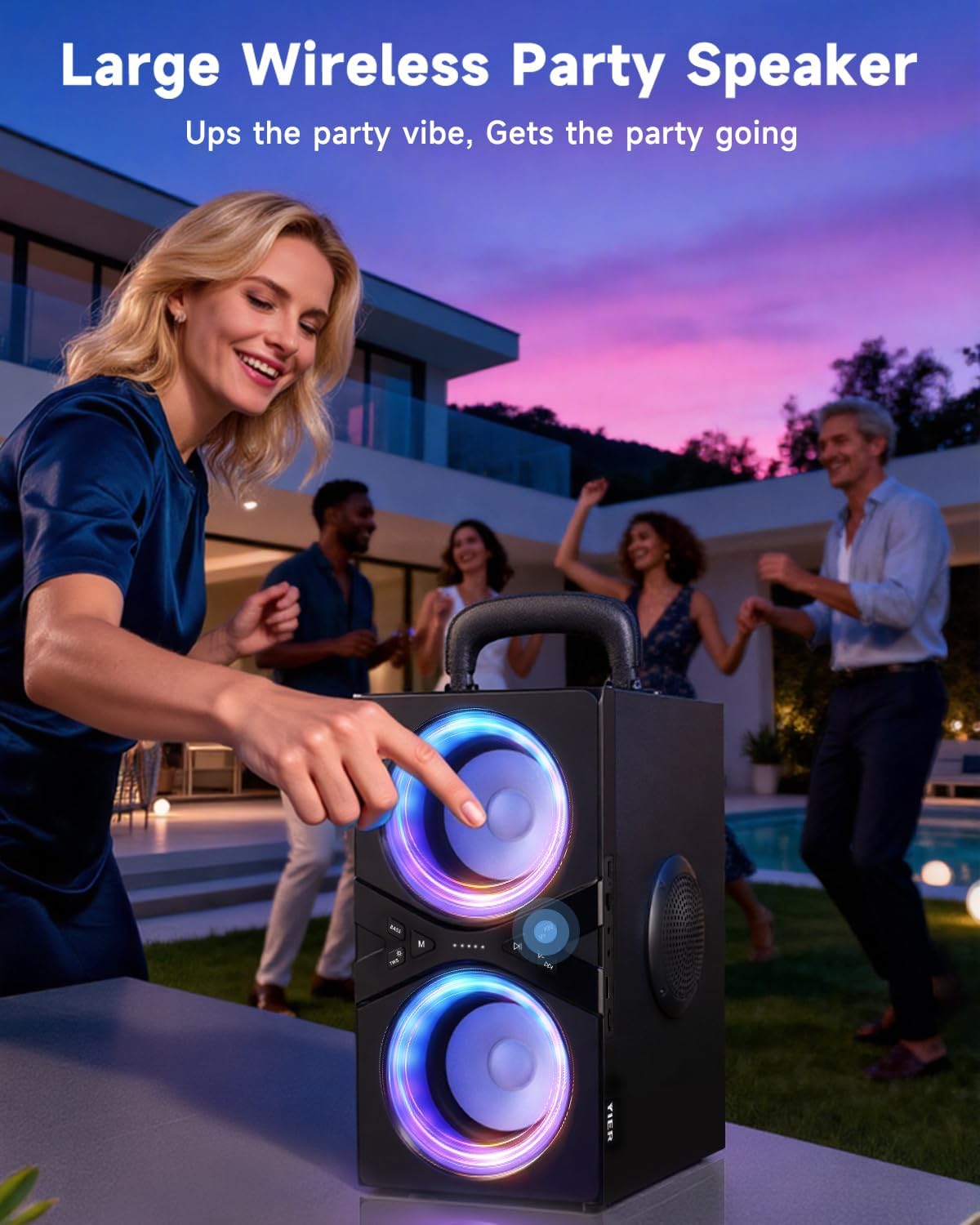 Party Bluetooth Speaker:80W Peak Large Stereo Sound for Outdoor,Deep Bass,TWS,Loud with Lights,Portabe Wireless Big Speakers with Long Playtime,House,Projector,Movie