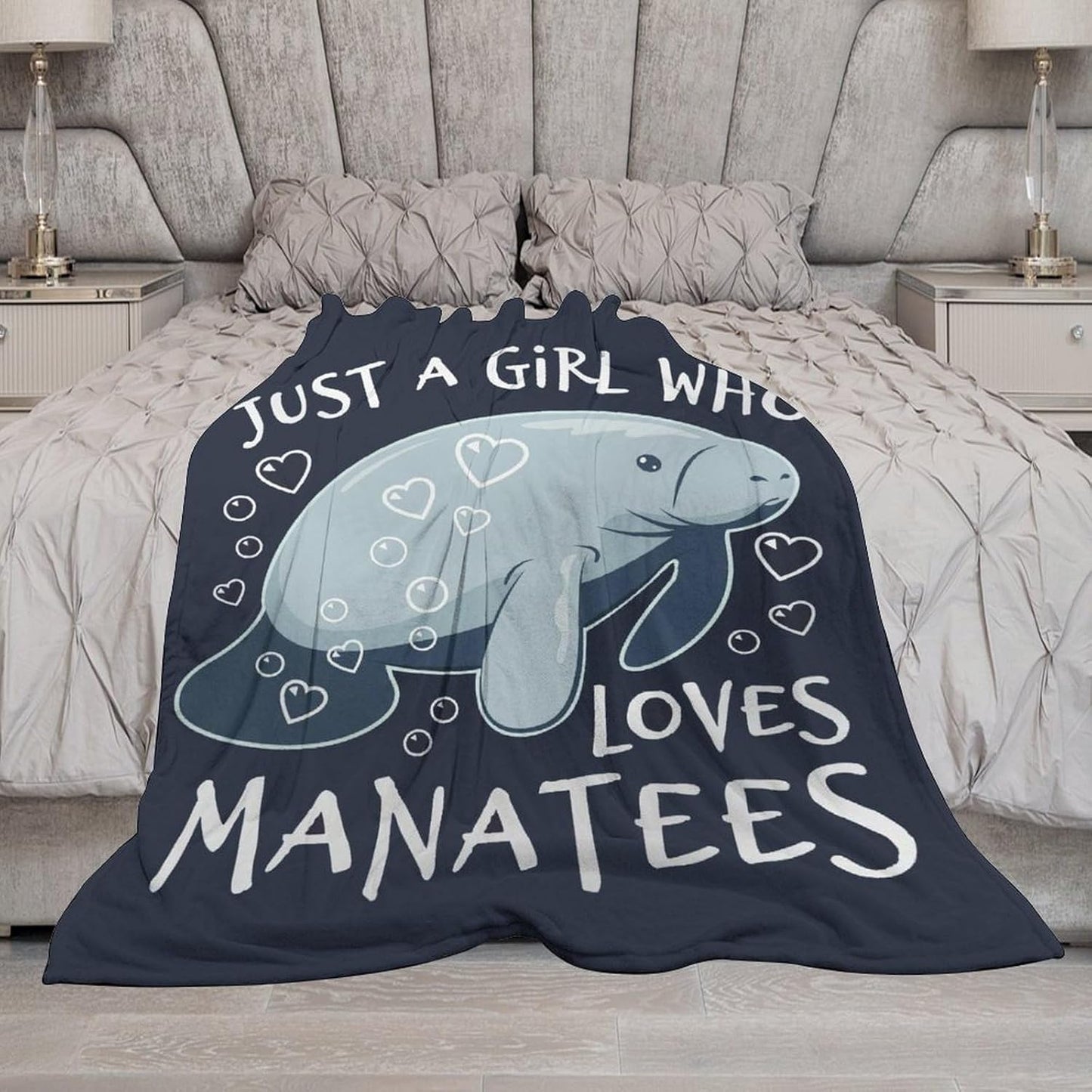 Just A Girl Who Loves Manatees Blanket Manatees Gifts for Girls Boys Woman Kids Lover Ocean Throw Blankets Soft Blanket Warm Fleece Flannel Plush Blankets for Bed Sofa Couch 40"x50"