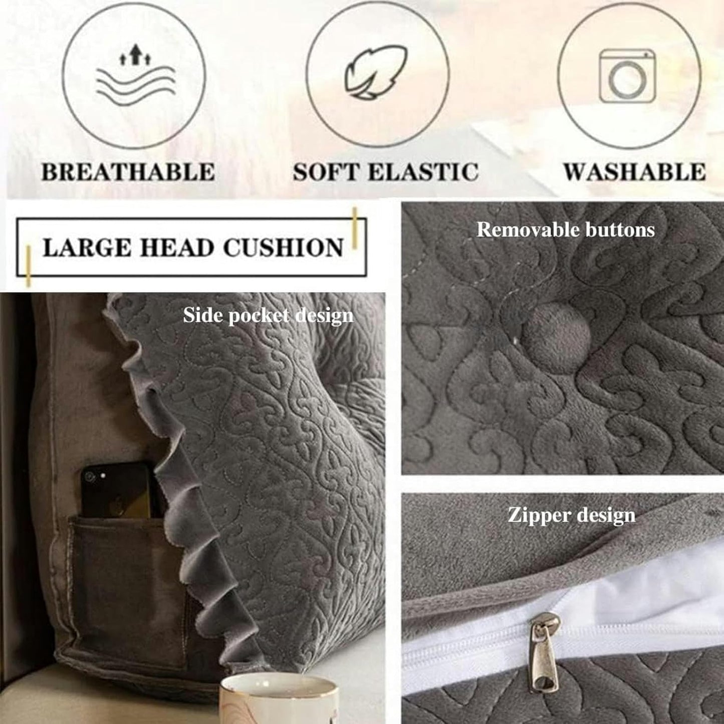 FLTRGO Soft Reading Bed Rest Pillow Large Bolster Cushion Headboard Backrest Wedge Pillow Neck & Lumbar Support for Dorm Room Daybed Full Size