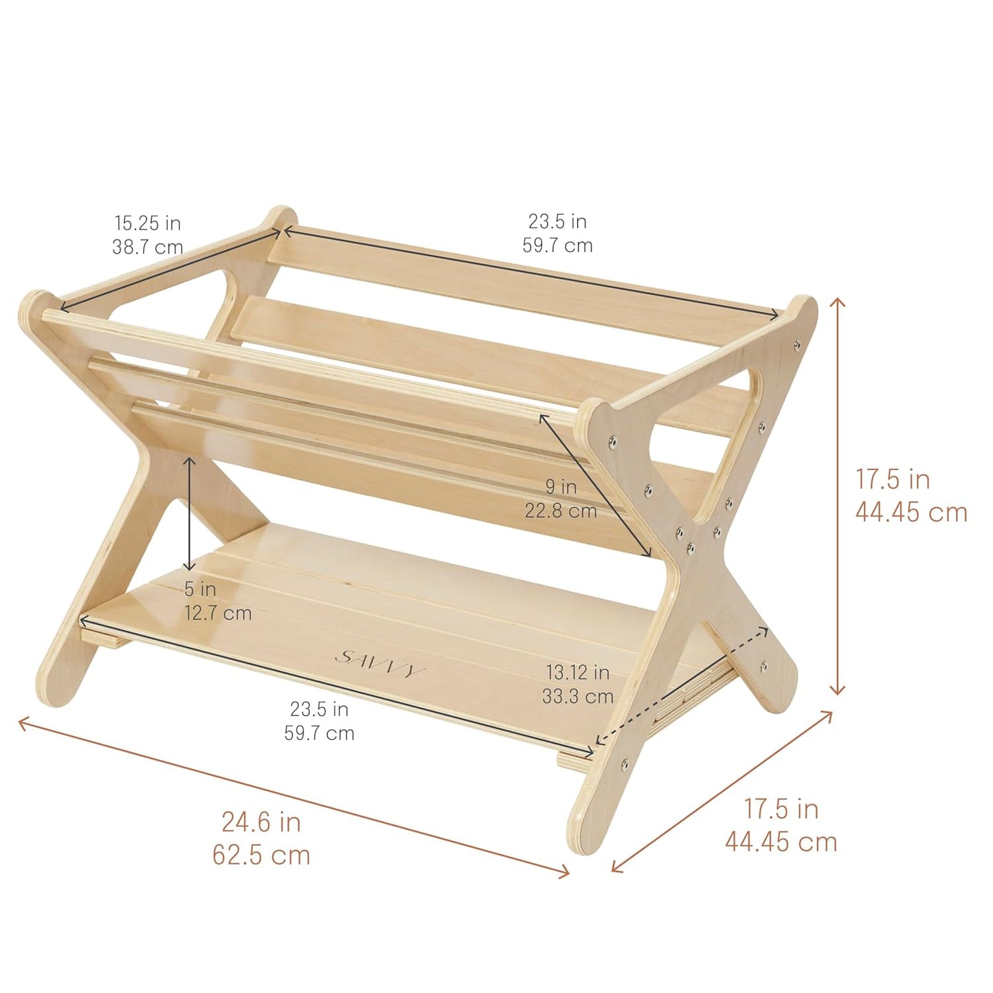 Sidestack Book Caddy Storage Organizer with Shelf, Small Bookshelf, Natural