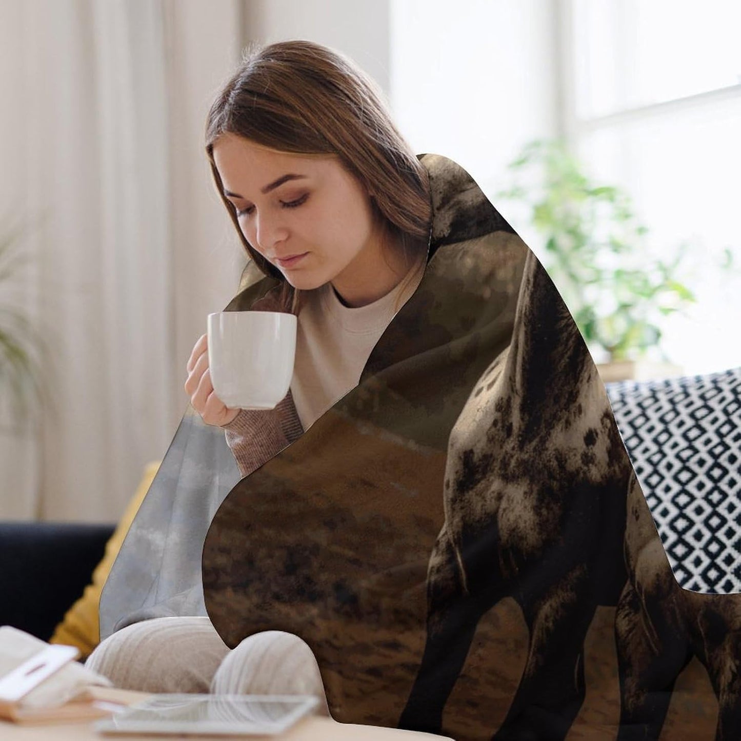 Two Horse Throw Blanket for Couch Super Soft Warm Lightweight Throw Blankets Cozy Flannel Bed Blanket Cute Decorative Blankets for All Seasons Home Decor Gift 30"*40"（76 * 100cm）