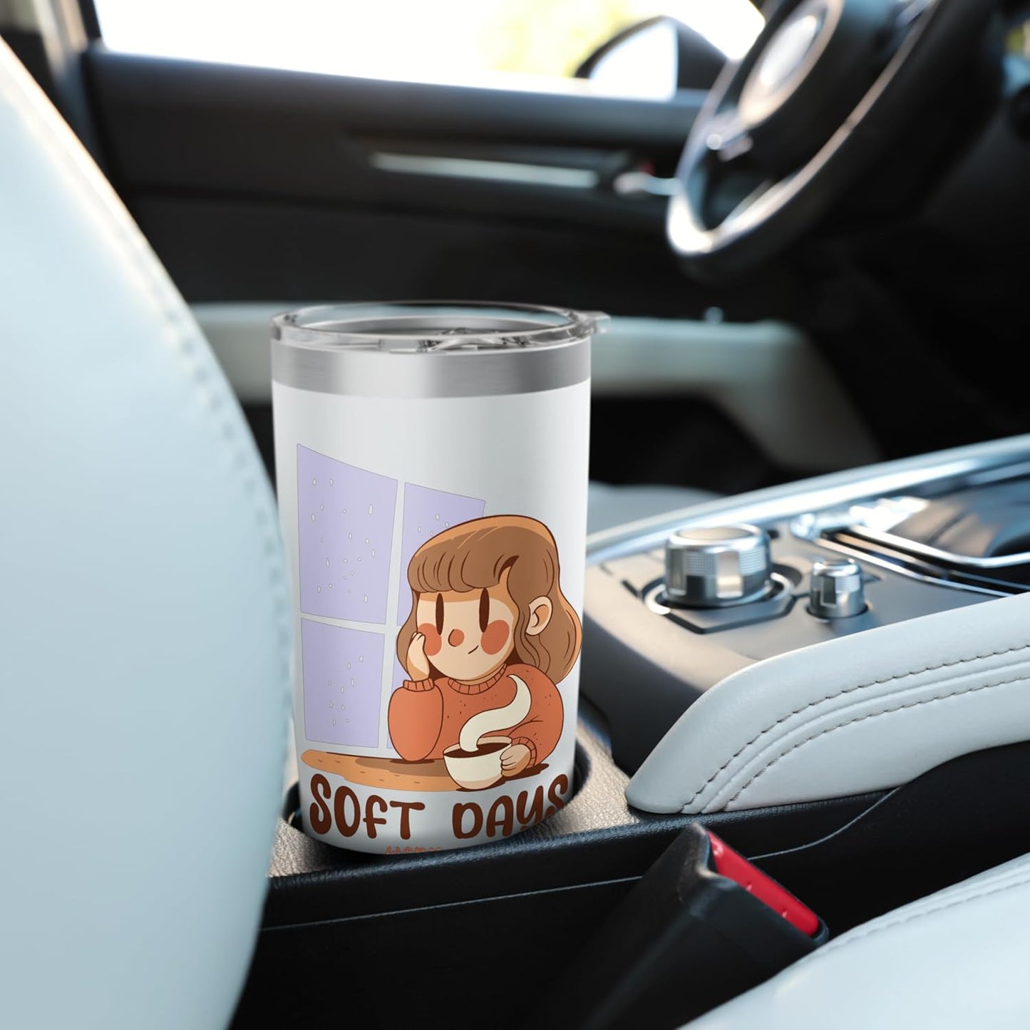 Soft Days Warm Sips Cozy Girl Rainy Hygge Vibe Winter Coffee Stainless Steel Insulated Tumbler
