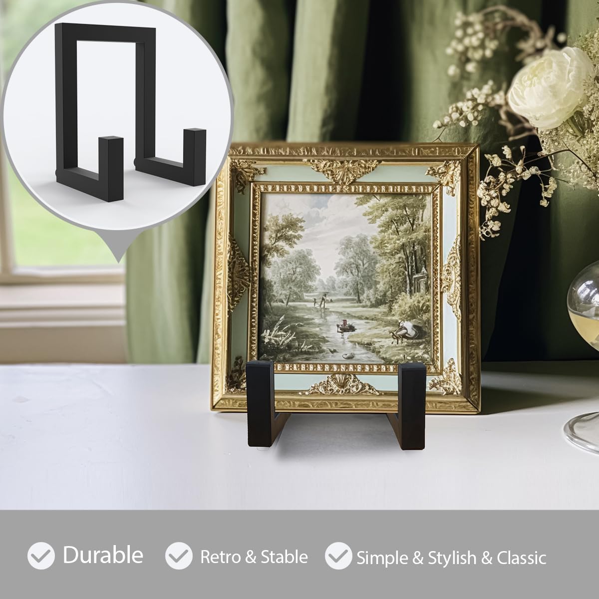 Vinyl Record Holder Stand, Metal Easel Display Stand, Iron Picture Stand for Display, Black LP Record Display Stand, Plate Holder Picture Stands for Display, Retro Style Album Holder (1 in Black)
