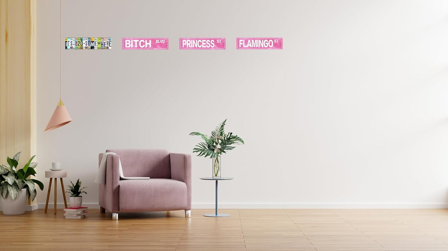 Retro Girl Pink Tin Metal Sign Bitch Blvd Bold Statement Wall Decor for Home Vintage Bar or Dorm Unique Gift Idea for Friends 4x16 in