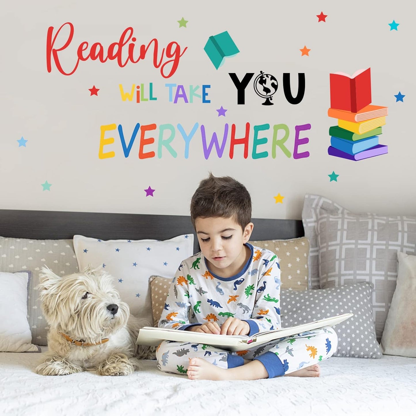 SUPERDANT Reading Wall Sticker Inspirational Learning Wall Decal Peel and Stick Books Classroom Vinyl Art Decals Read Corner Decor for Nursery Library Kids Room Study Room Decoration Back to School
