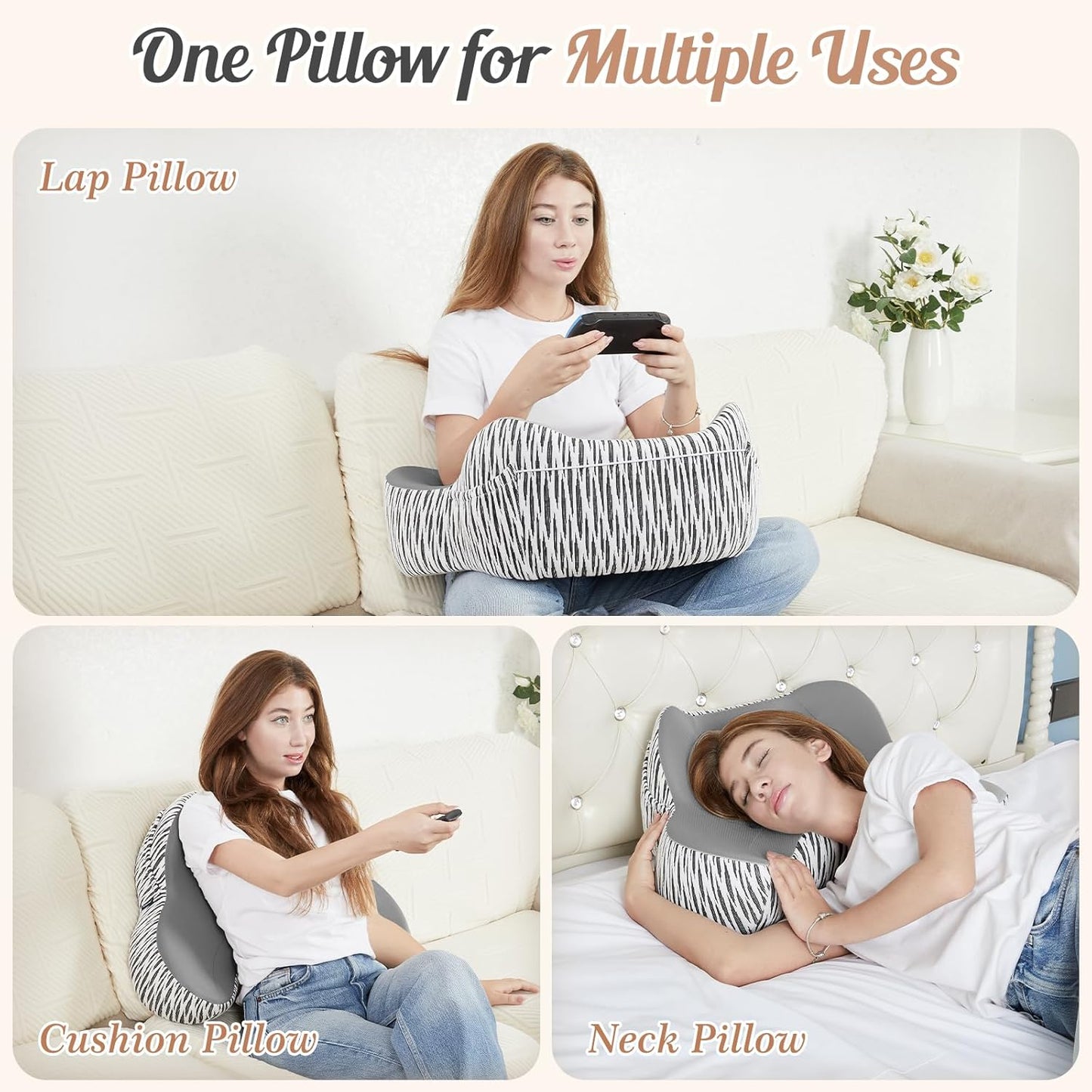 DONAMA Reading Pillow for Gaming, Lap Desk Pillow for Laptop, Arm Rest Pillow with Side Pockets, Memory Foam Bed Rest Pillow for Reading, Working, Gaming, Writing in Bed Couch Floor (Dark Grey)