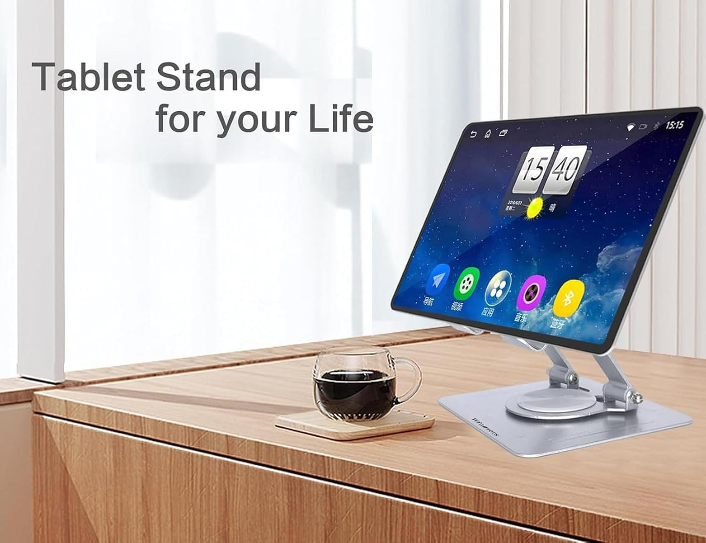 Tablet Stand for Desk, Adjustable Desktop Tablet Holder, Foldable Tablet with 360 Rotating Base for iPad pro 12.9, iPad Air Mini, Samsung Galaxy Tabs Z Fold Kindle Fire4-14.6 inch, Silver