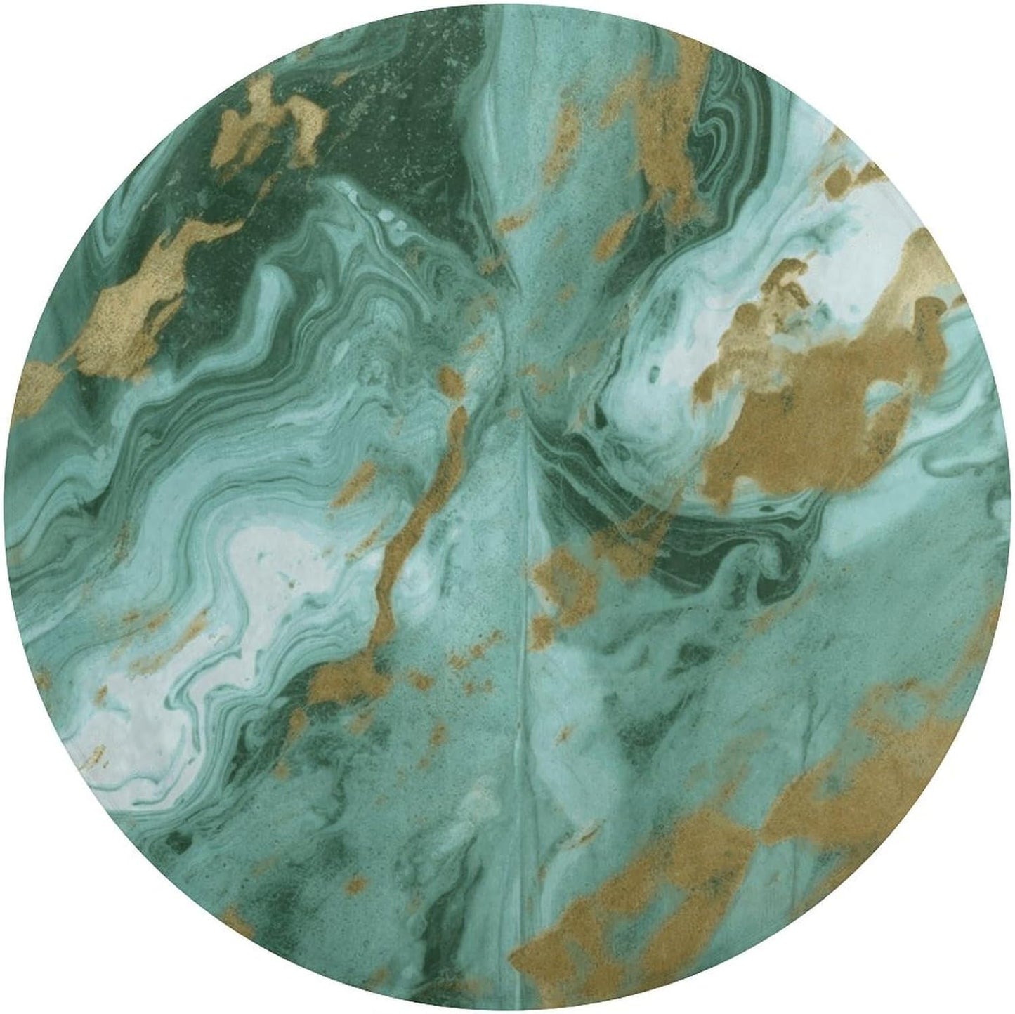 Green Gold Marble Circle Rug Retro Luxury Coral Velvet Floor Mat Non Slip Soft Indoor Floor Carpet Comfy Thickened Area Rugs Modern Aesthetic Minimalist Carpets for Home Decor