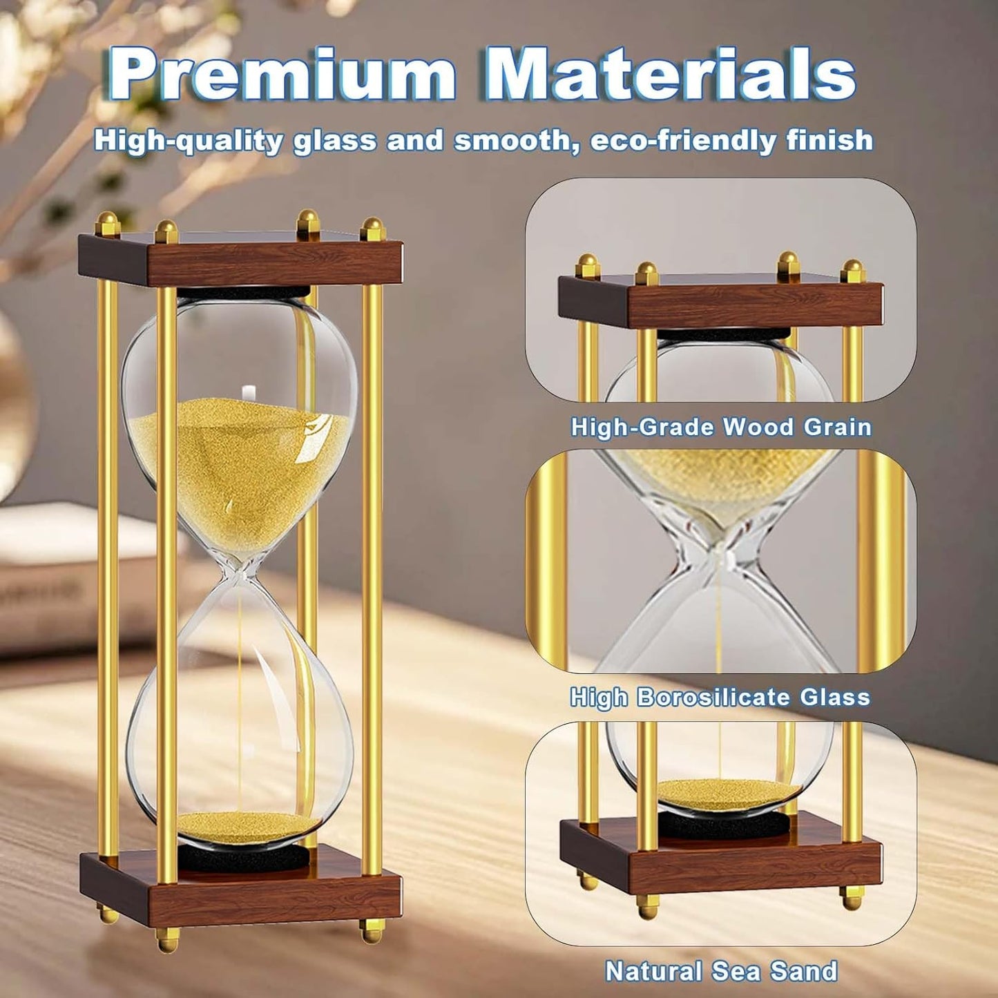 Sand Timer 30 Minute: Small Wooden Hourglass Timer, Reloj De Arena, Antique Sand Watch 30 Min, Sandglass for Home Office Desk Decorative