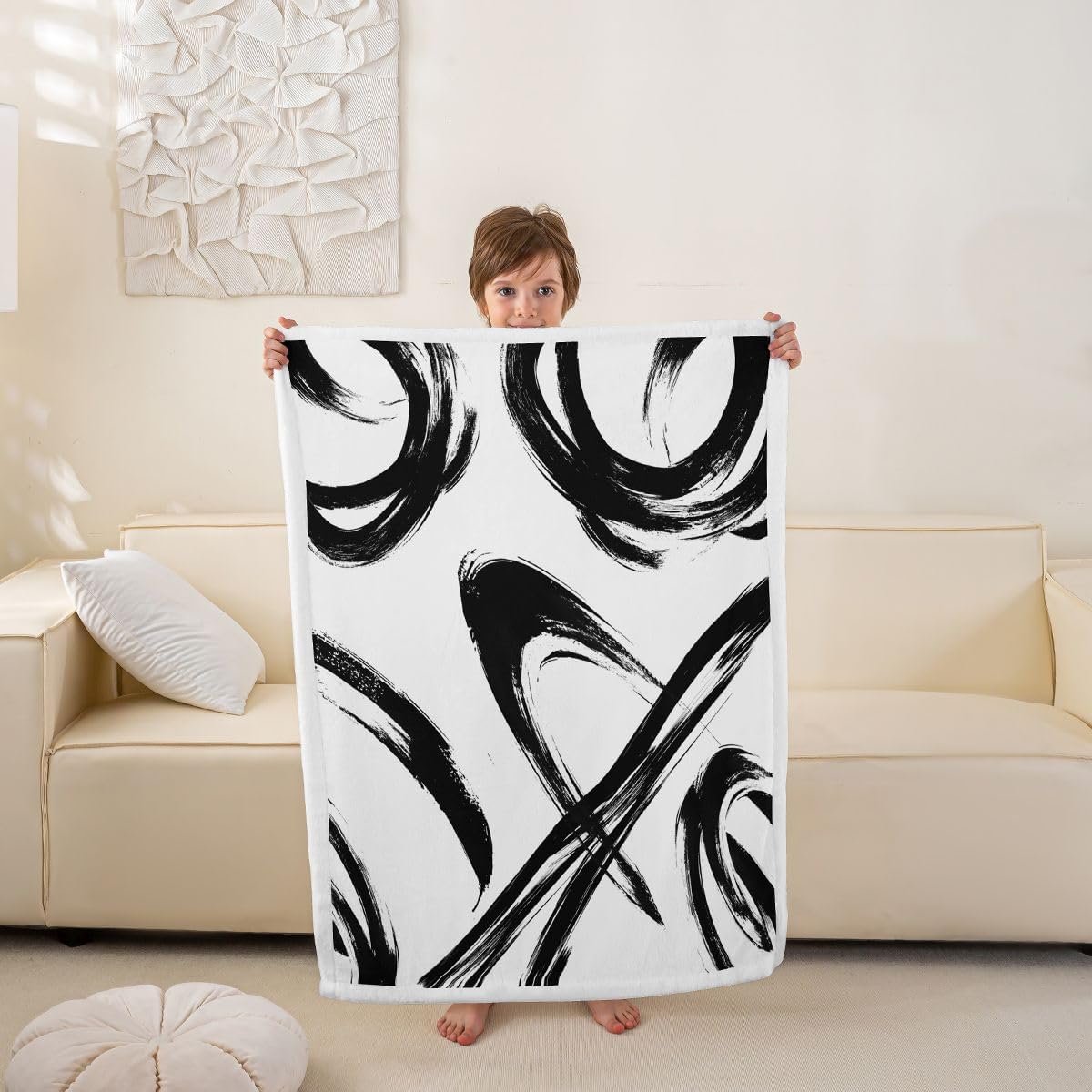 Feelyou Abstract Black White Sherpa Throw Blanket for Couch Abstract Super Soft Cozy Fleece Geometric Lines Art Blanket for Winter, Plush Throw Baby 30"x40" All Season
