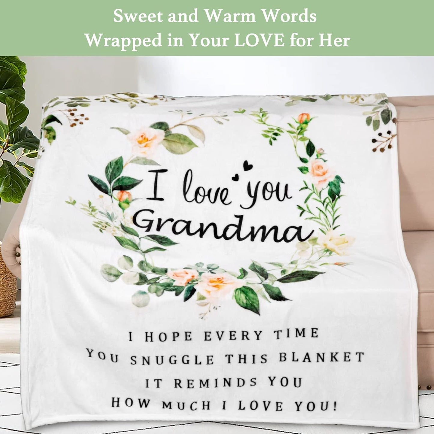 BESTSWEETIE Grandma Blanket I Love You Blanket for Grandma Soft Grandma Throw Blanket 60" x 50", White