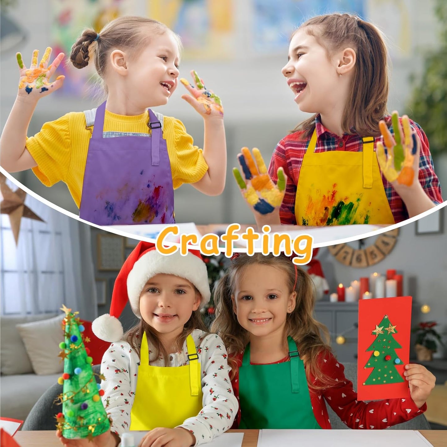 Kids Apron, 8 Pack Kids Aprons for Girls Boys, Children Art Painting Aprons Kitchen Classroom Cooking Baking for Age 6-13 Years