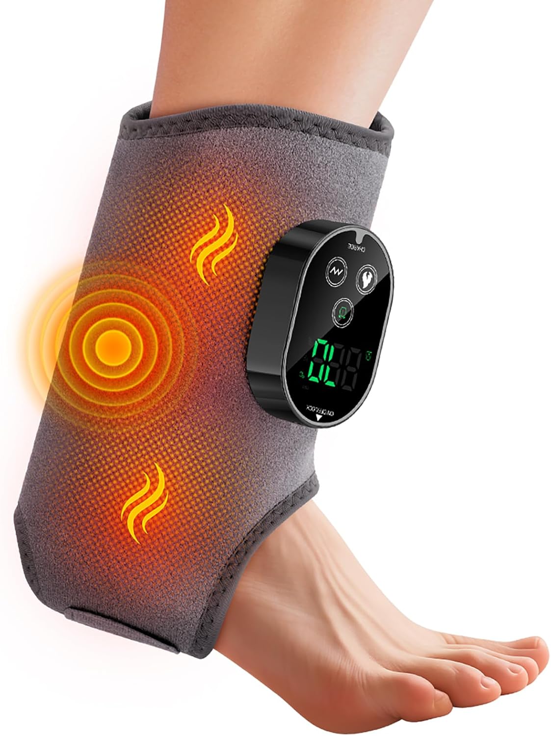 Foot and Ankle Massager for Pain Relief, Cordless Ankle Heating Pad Foot Renew Triple Method Massager with Adjustable Timer, 6 Heat Levels, 3 Vibration Modes, Grey