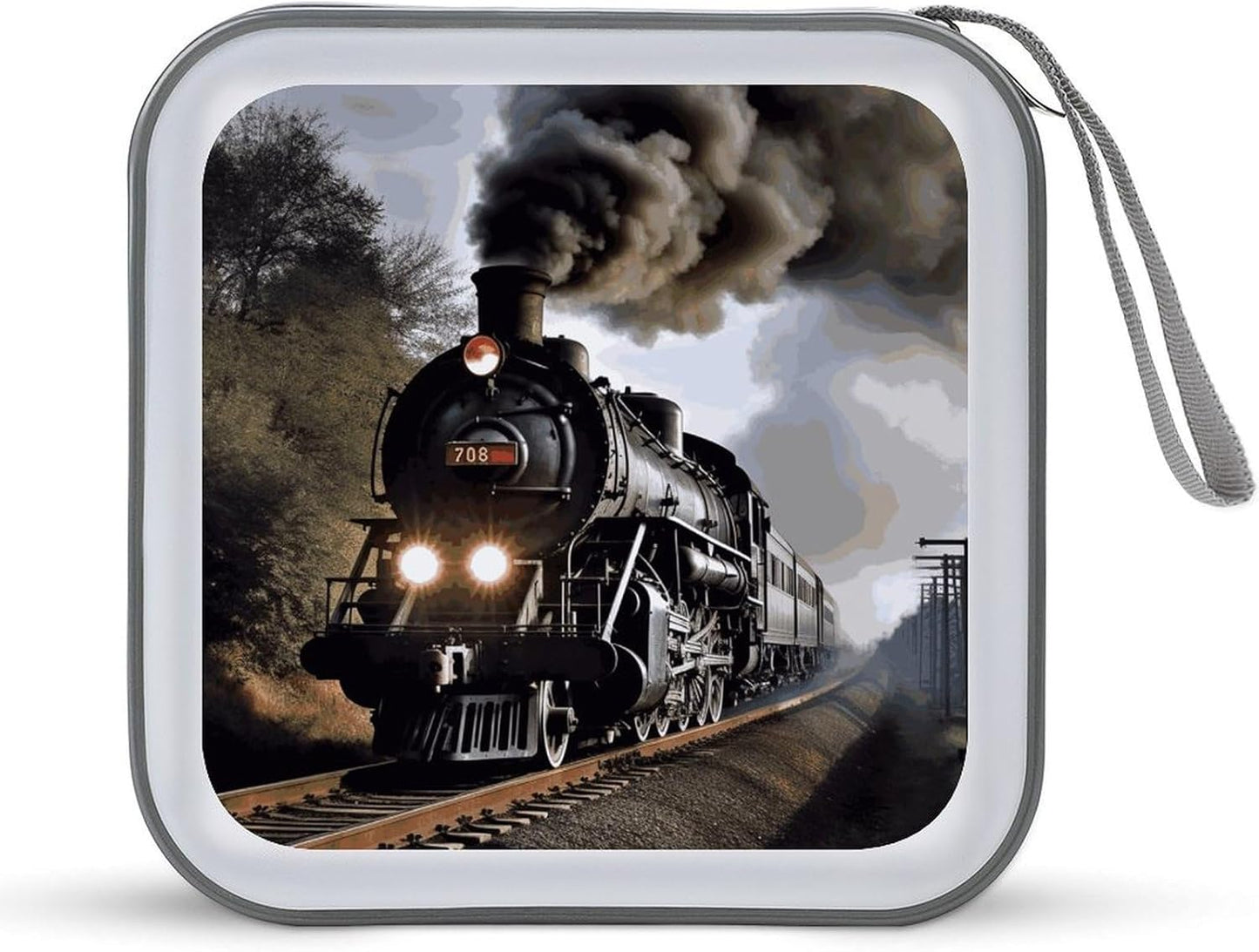 Steam Train CD Case 40 Capacity Case Zipper CD Collection Bag with Handles Cover DVD Storage Hard Plastic DVD Disc Cases Storage Binder for Car Home Office Travel