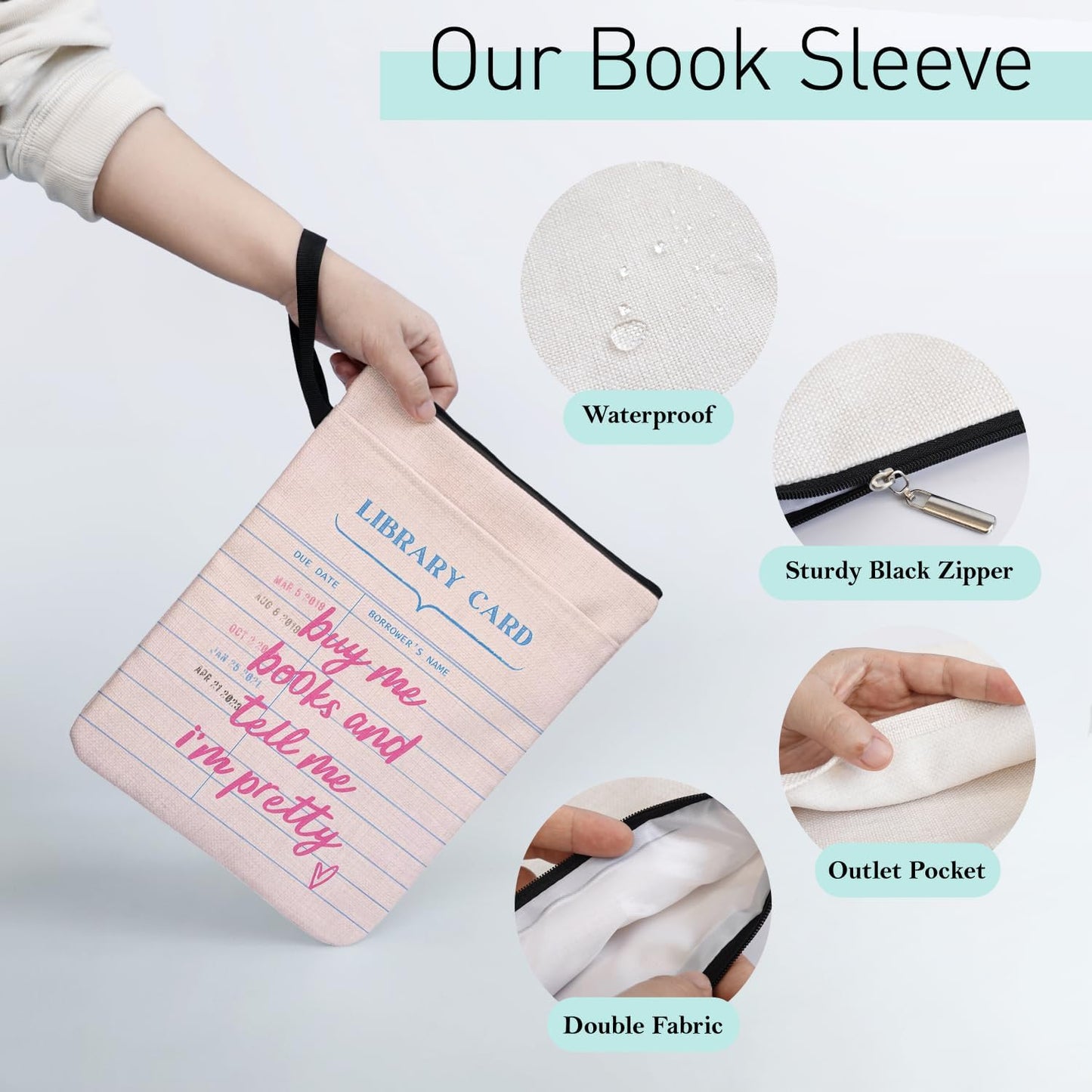 Buy Me Books and Tell Me I'm Pretty Book Sleeve for Book Lovers, Paperback Sleeve for Librarian Lovers Bookish Group Club Gifts for Women, Book Cover with Zipper and Handle for Paperbacks 9 x 12 Inch