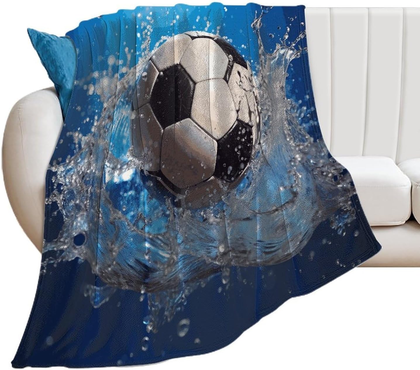 Soccer Ball Water Blanket Super Soft Lightweight Throw Blanket Cute Cozy Warm Bed Blanket Decorative Fuzzy Blanket All-Season Home Decor Gift for Sofa Couch Living Room 40"*50" （100 * 130cm）