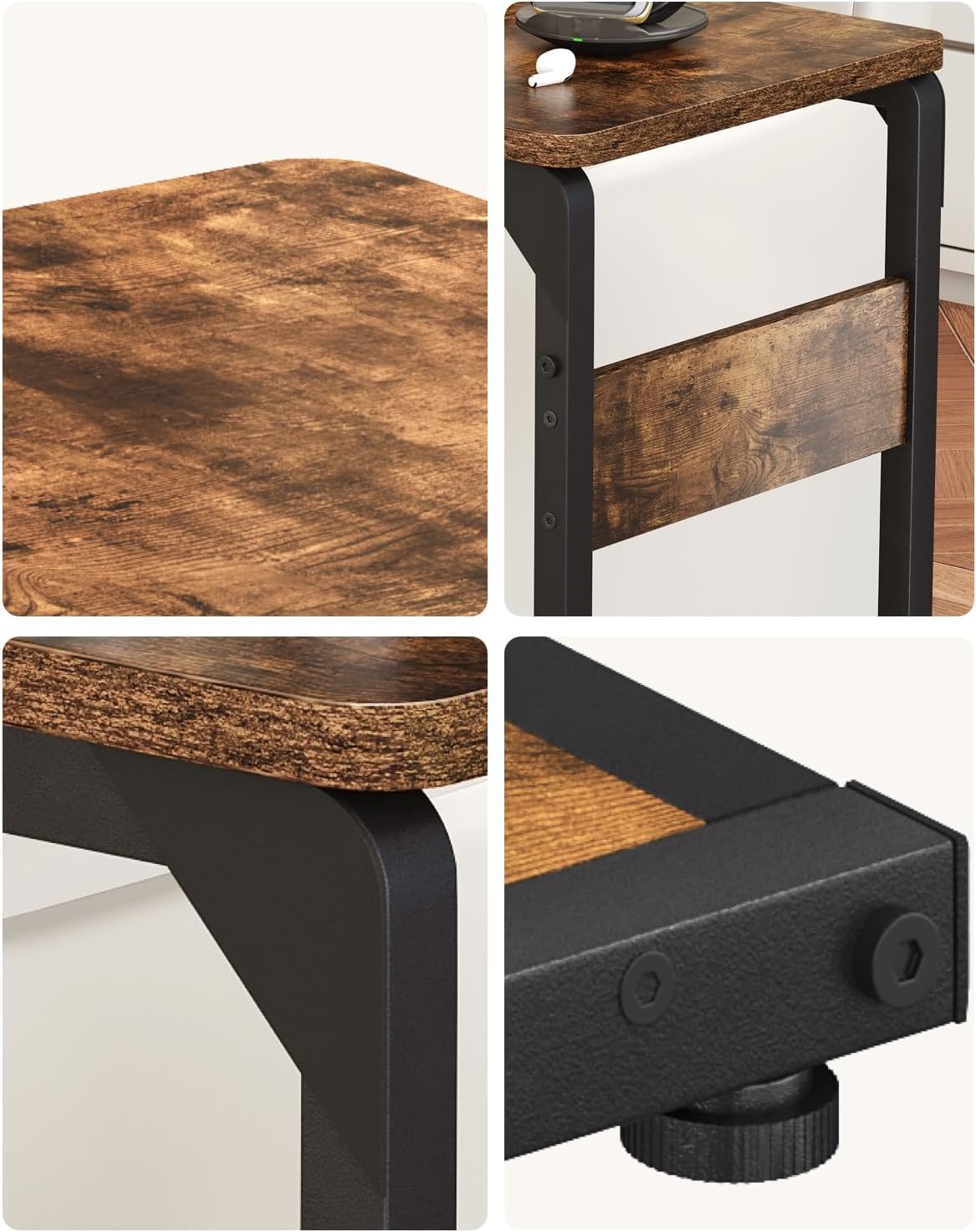 Narrow C-Shaped End Tables, Sofa TV Trays Set of 2, Tray Table Small Couch Side Table for Living Room, Bedroom, Bedside ET-YB-BR2