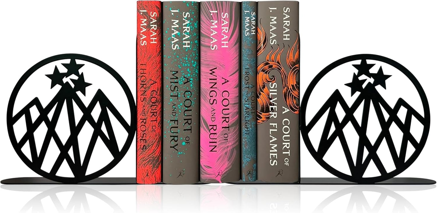 Celestial Mountain Bookends - Heavy Duty Metal Shelf Decor for Fantasy Book Lovers, Starlight Night Inspired Study Rooms, Office Decor & Bookish Gifts