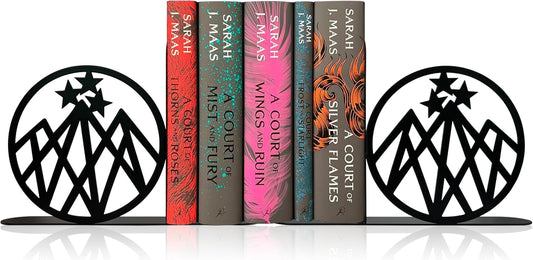 Celestial Mountain Bookends - Heavy Duty Metal Shelf Decor for Fantasy Book Lovers, Starlight Night Inspired Study Rooms, Office Decor & Bookish Gifts