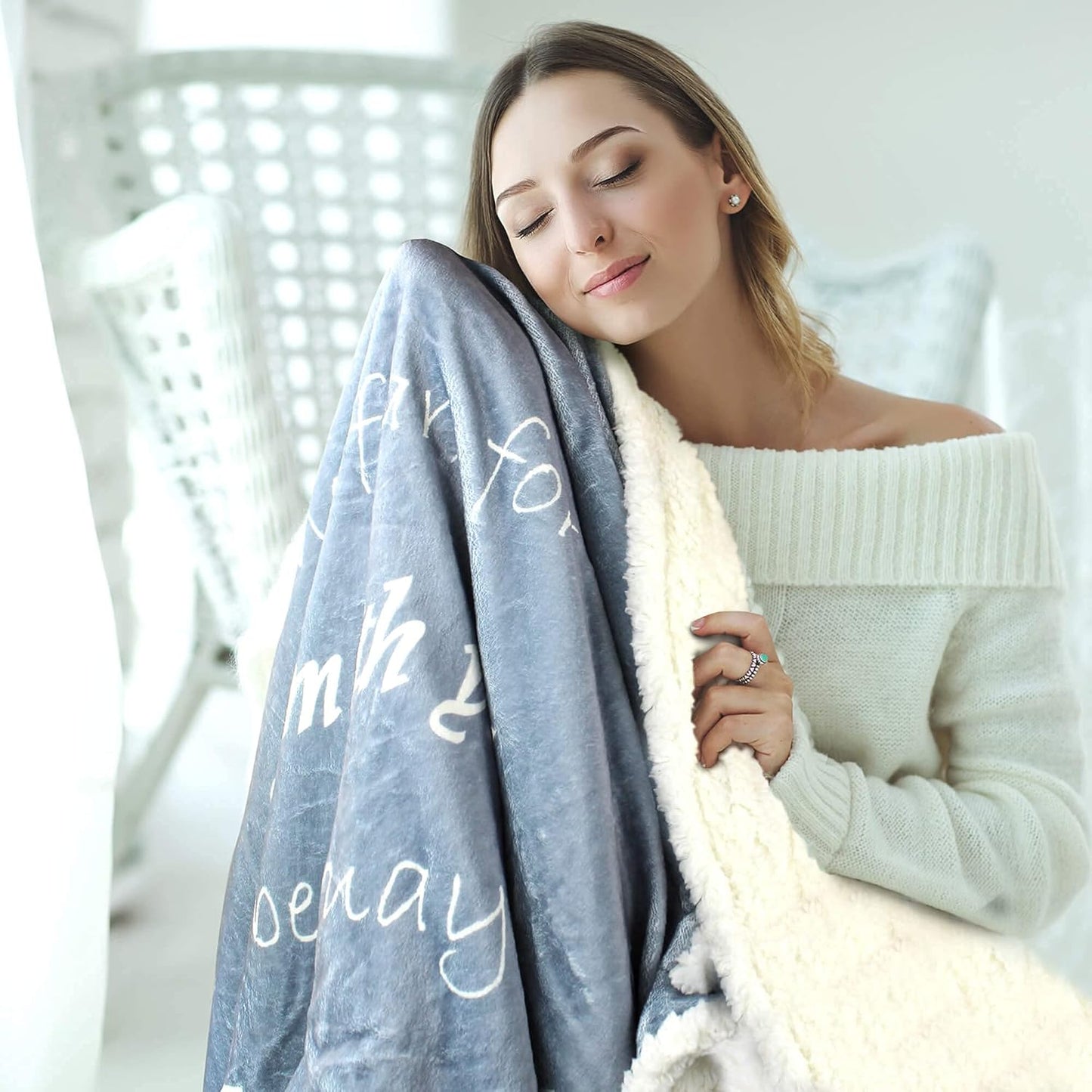 Soft Fluffy Throw Christian Blanket - Double Layer 65x50 Throw Blanket - Scripture Bluish Gray Soft Blanket for Couch & Bed - Healing Gifts for Women - Warm Bedspread for Bed
